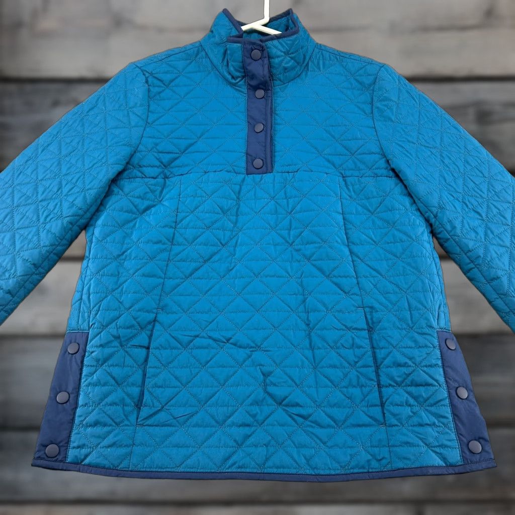 Lands' End Lands' End Windbreaker Jacket Womens Small Blue Quilted Hooded 90s Regular Long Sleeve Mid-Length Snap Zip Pullover Size S / US 4 / IT 40 - 1 Thumbnail