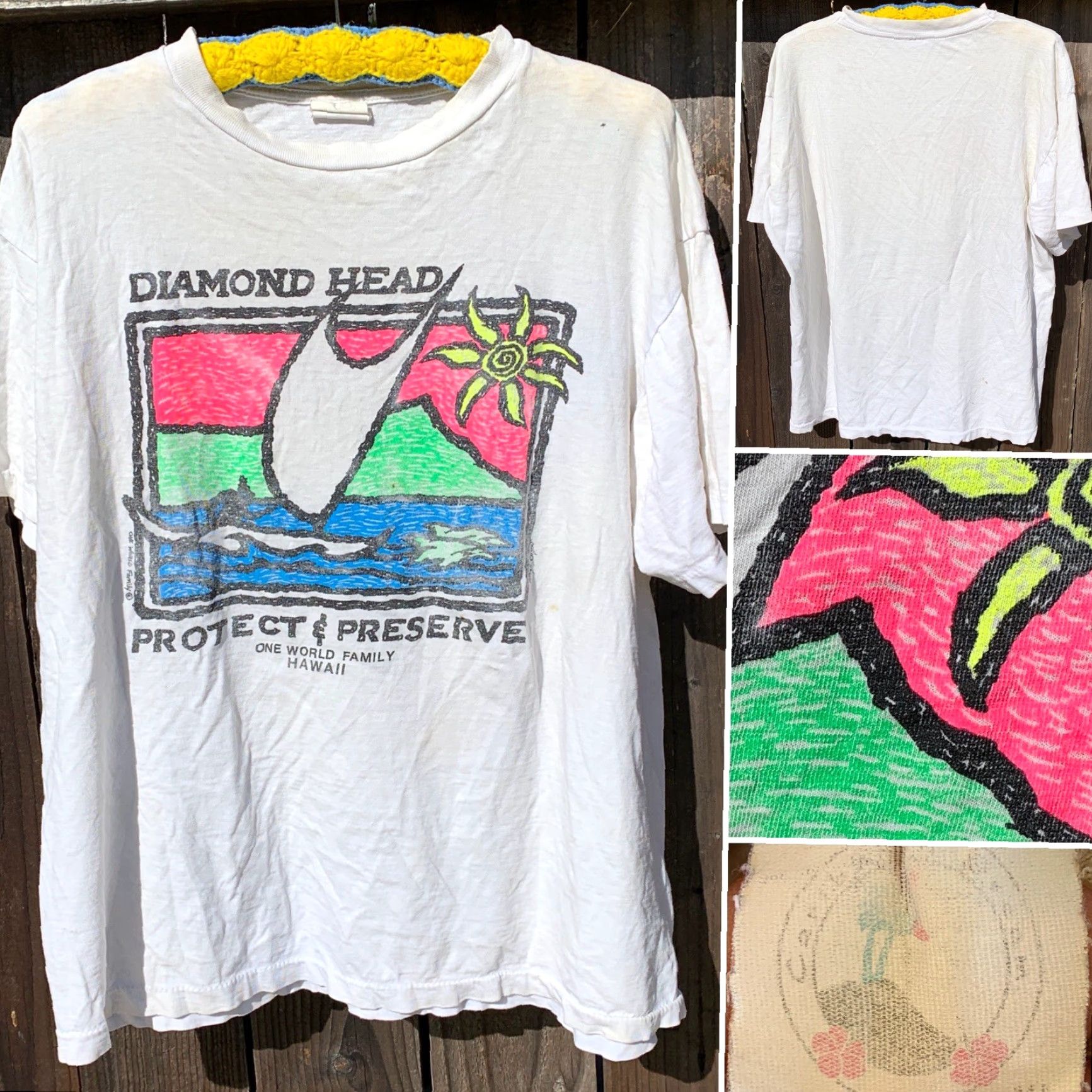 Vintage VINTAGE Diamond Head Protect & Preserve One World Family Hawaii T-Shirt Neon XL Size US XL / EU 56 / 4 - 3 Thumbnail