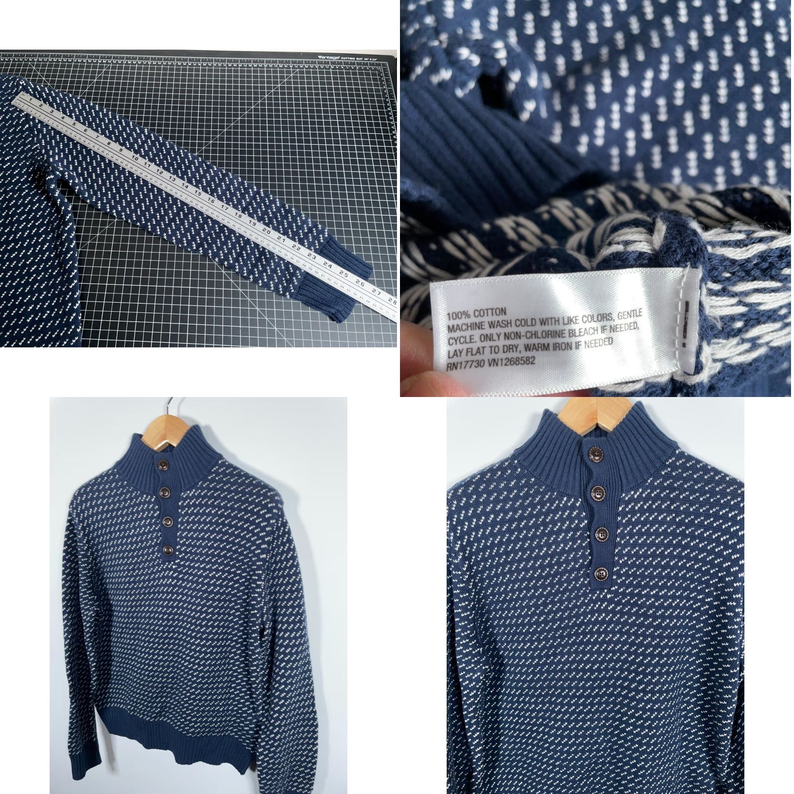 Vintage Woolrich Target Nordic Sweater Men's Large Dark Blue Birdseye Cotton Knit Henley Size US L / EU 52-54 / 3 - 8 Thumbnail