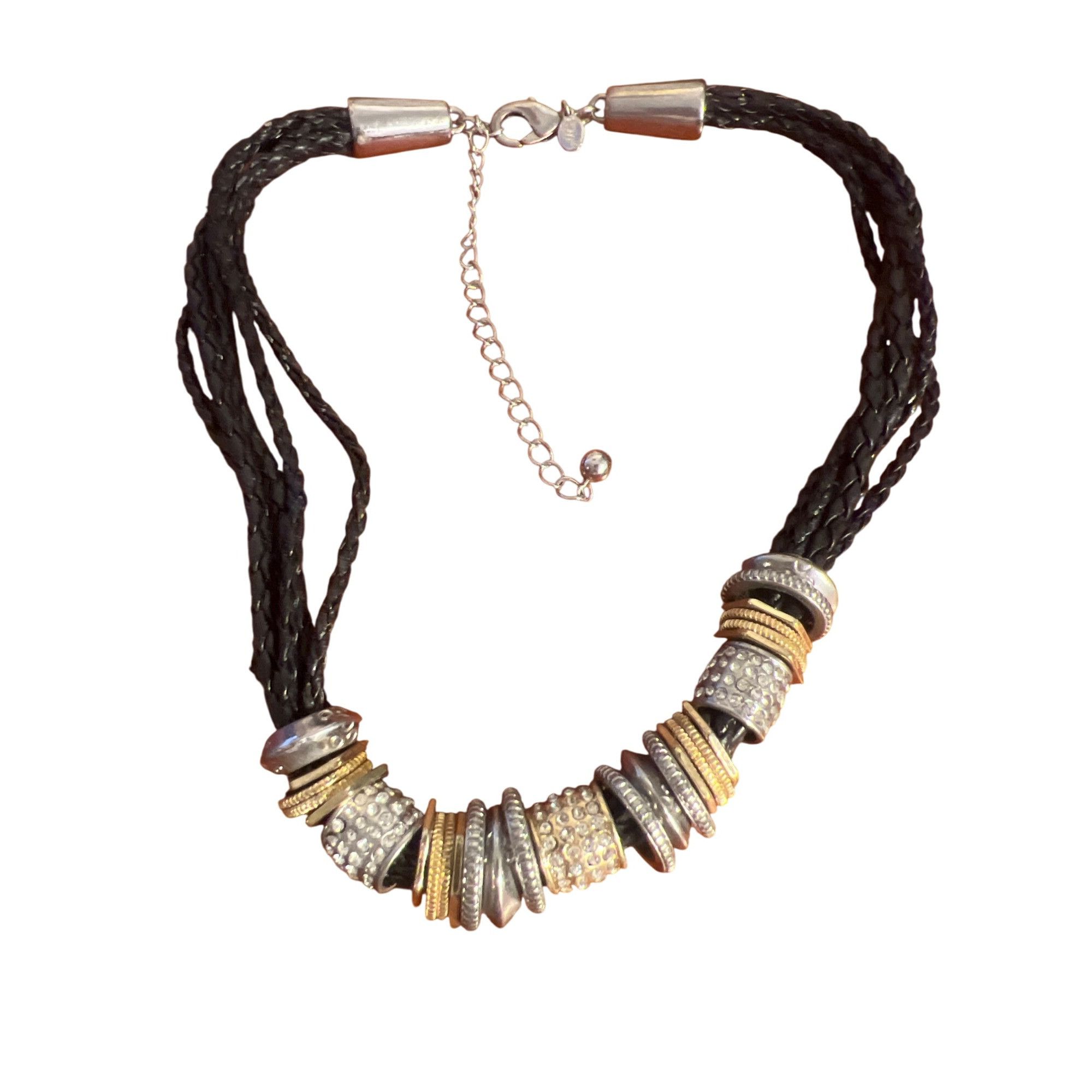 Chicos Chunky Chicos Necklace Black Braided Leather Mixed Metal Bea Size ONE SIZE - 1 Thumbnail
