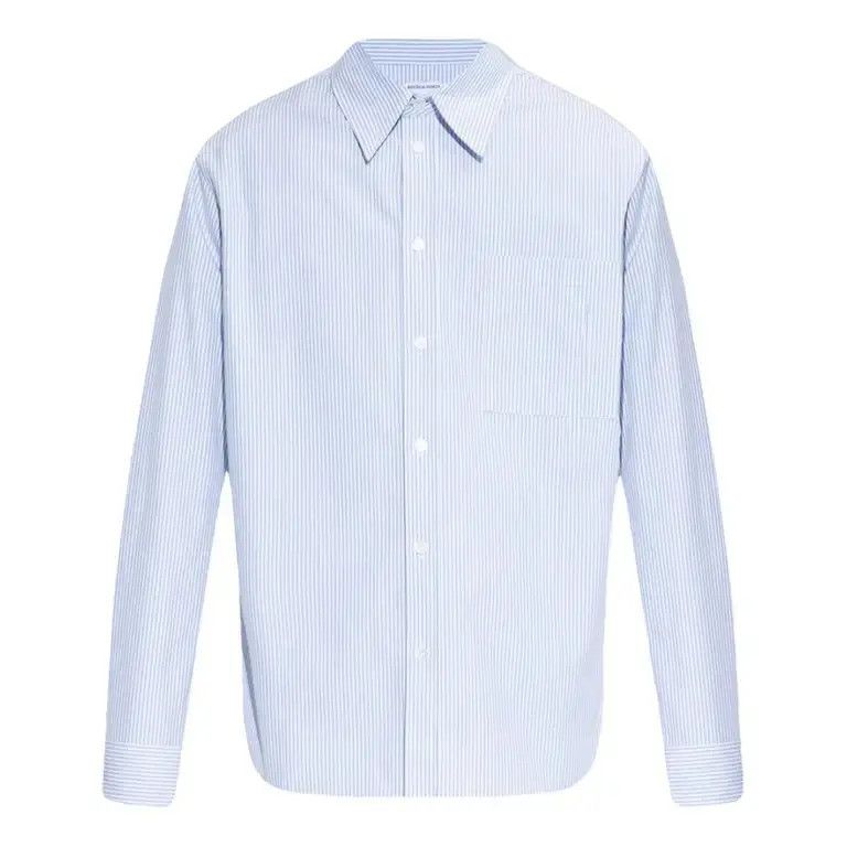 Bottega Veneta o1n1vont1224 Compact Cotton Striped Shirt in Pale Blue Size US M / EU 48-50 / 2 - 1 Thumbnail