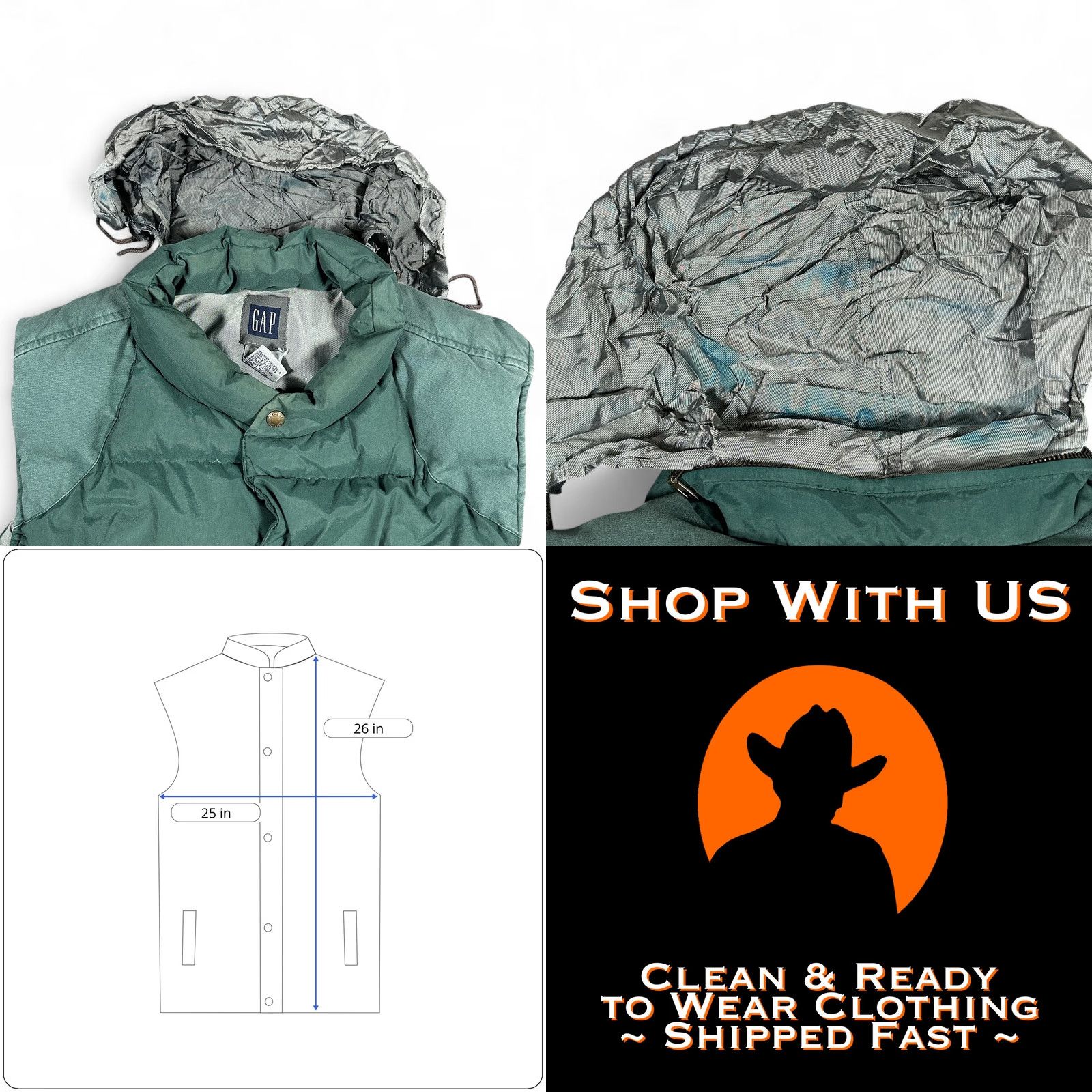 Gap VINTAGE Gap Vest Adult LARGE Green Gray Down Puffer Quilted Hooded Outdoor 90s Mens Size US L / EU 52-54 / 3 - 8 Thumbnail