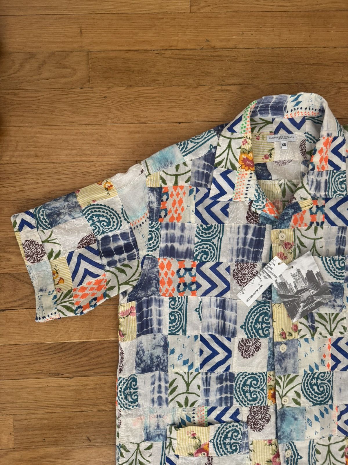 Engineered Garments Engineered Garments White Blue Patchwork Ethno Print Camp Size US XS / EU 42 / 0 - 3 Thumbnail