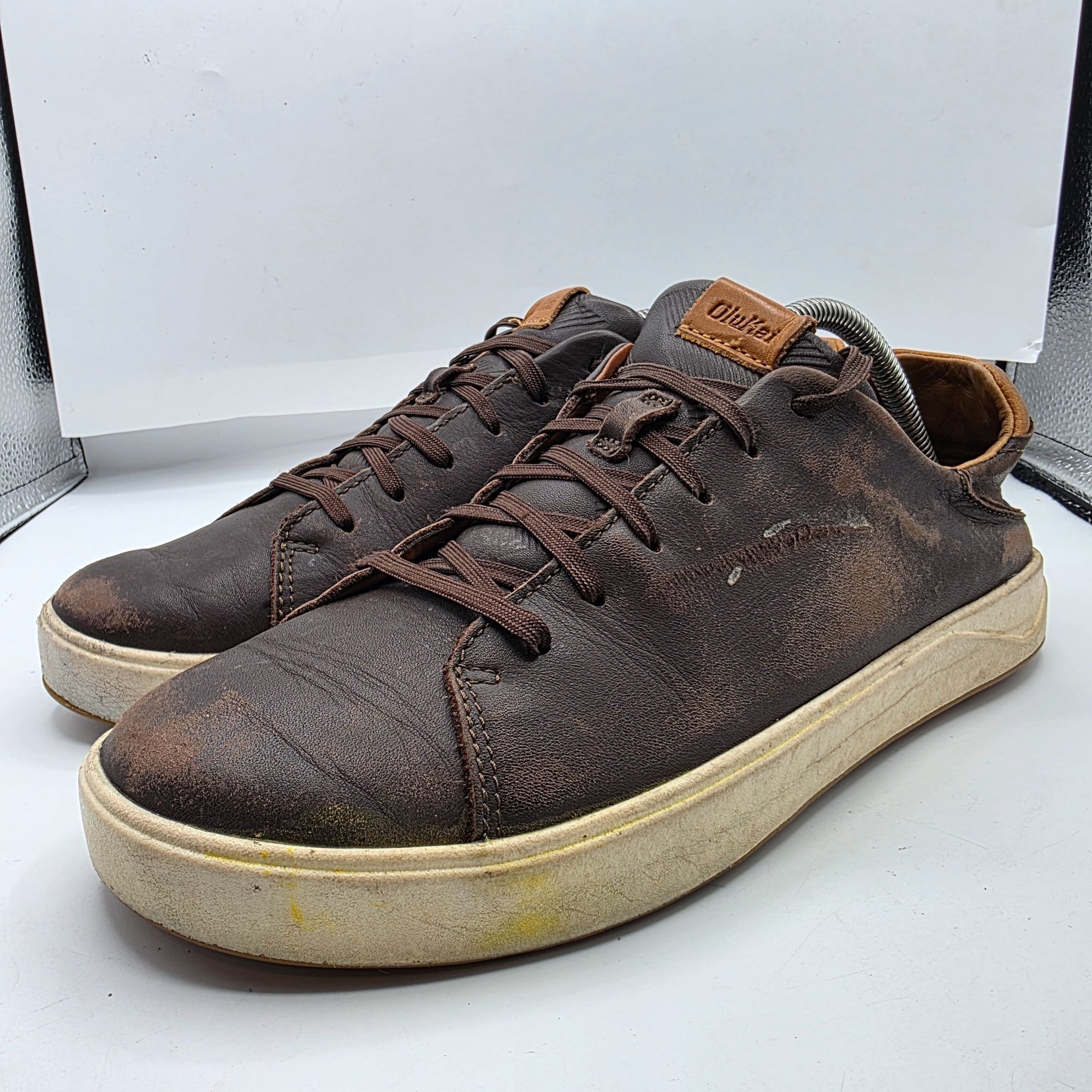 Olukai OluKai Waialae Mens Golf Shoes 10.5 Brown Dark Wood Leather Size US 10.5 / EU 43-44 - 3 Thumbnail