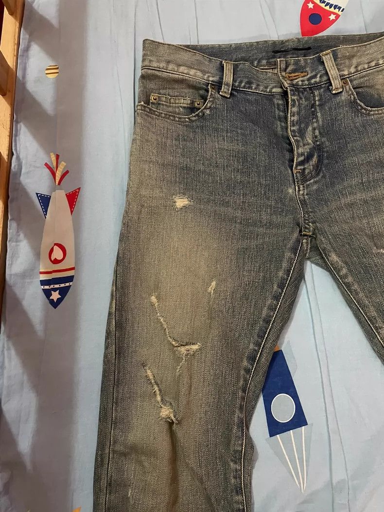 Yves Saint Laurent saint laurentThe Big Wreck Yellow Muddy Wash Ripped Jeans 2 Size US 27 - 5 Thumbnail