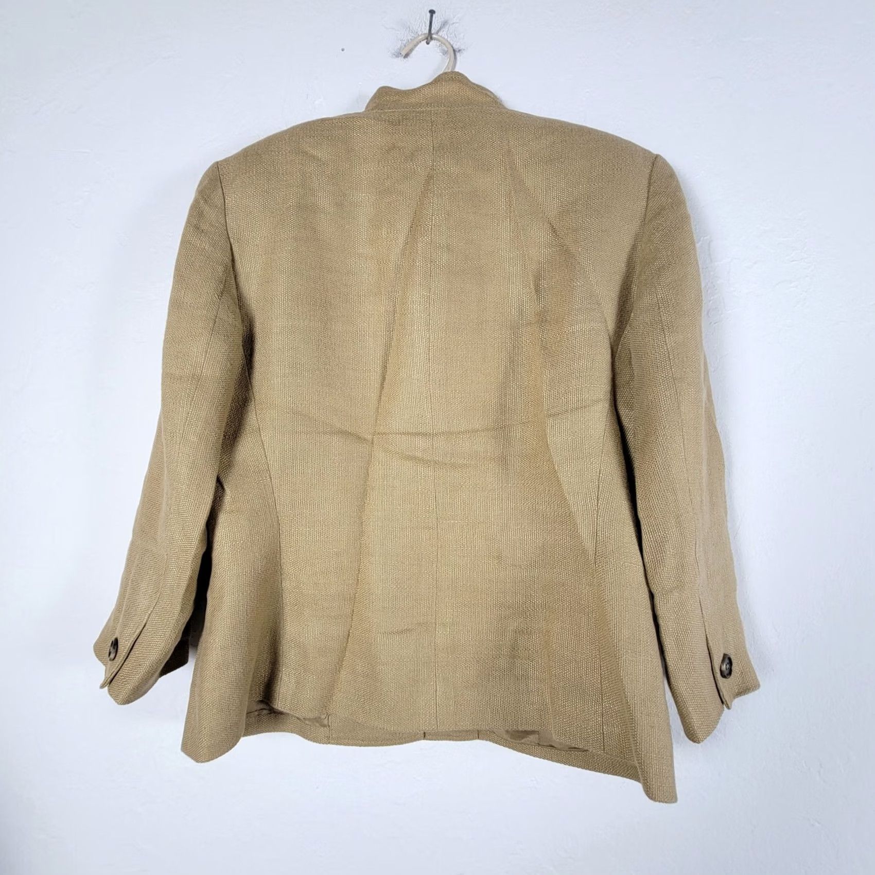 Ralph Lauren VINTAGE Lauren Ralph Lauren Blazer Shirt 10 Khaki Tan 90s Preppy Women’s Vintage 100% Linen Button Front Long Sleeve Mid-Length Lined Size L / US 10 / IT 46 - 2 Thumbnail