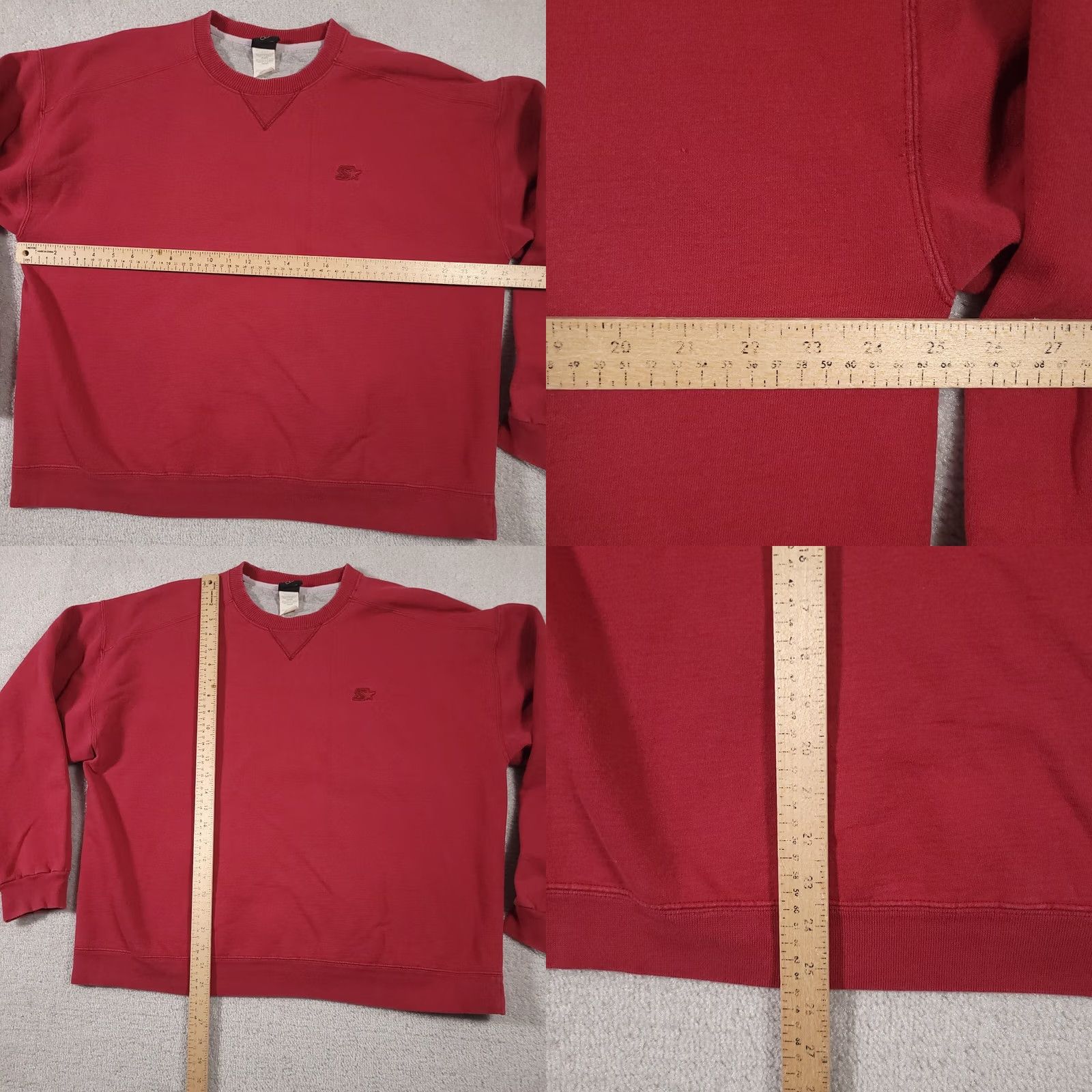 Starter VINTAGE Starter Pullover Sweatshirt Crewneck Mens Large Red Faded Blank 90s Sports Heavyweight Cotton Polyester Fabric Fleece Size US L / EU 52-54 / 3 - 8 Thumbnail