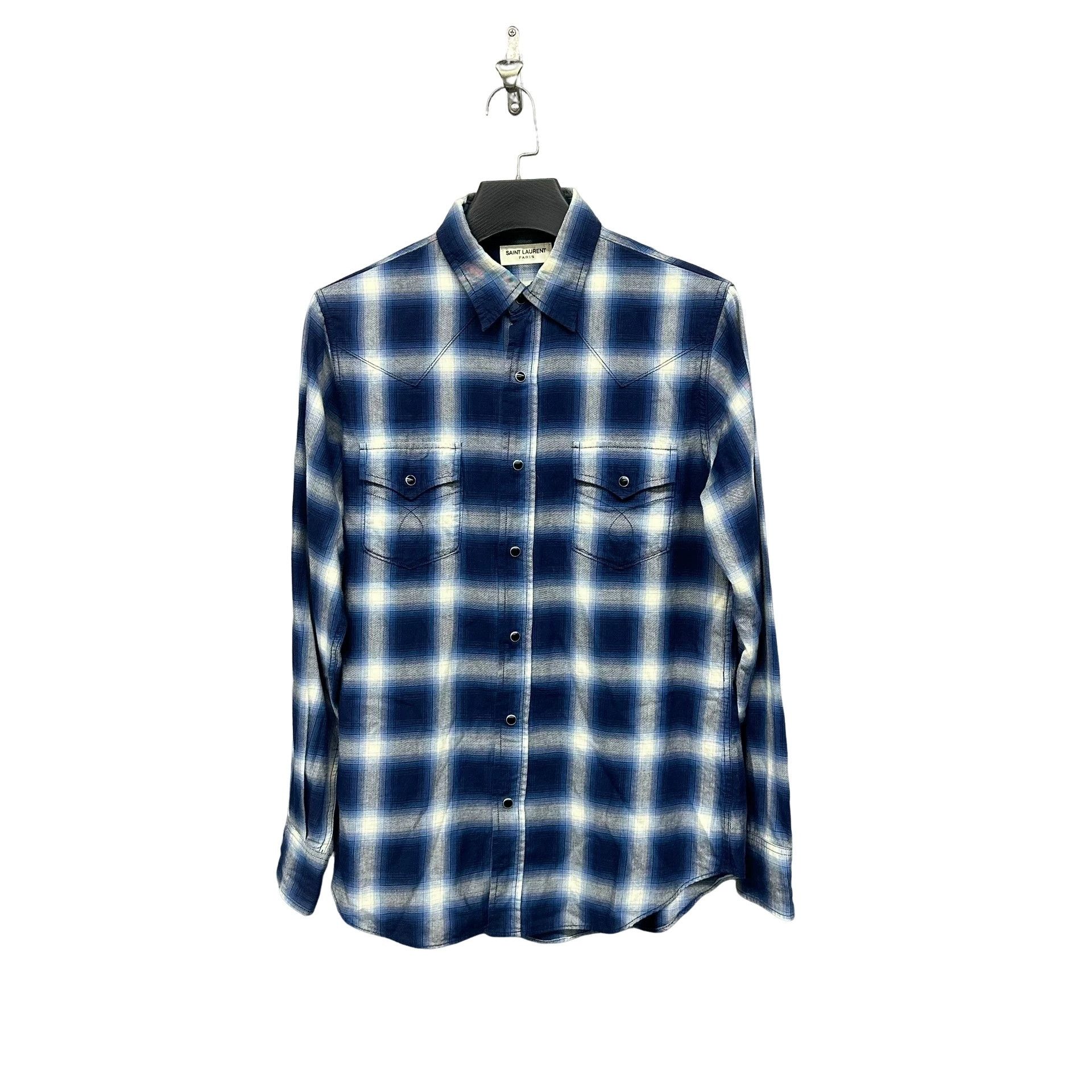 Saint Laurent Paris Saint Laurent Blue Plaid Western Shirt Size M Size US M / EU 48-50 / 2 - 1 Thumbnail