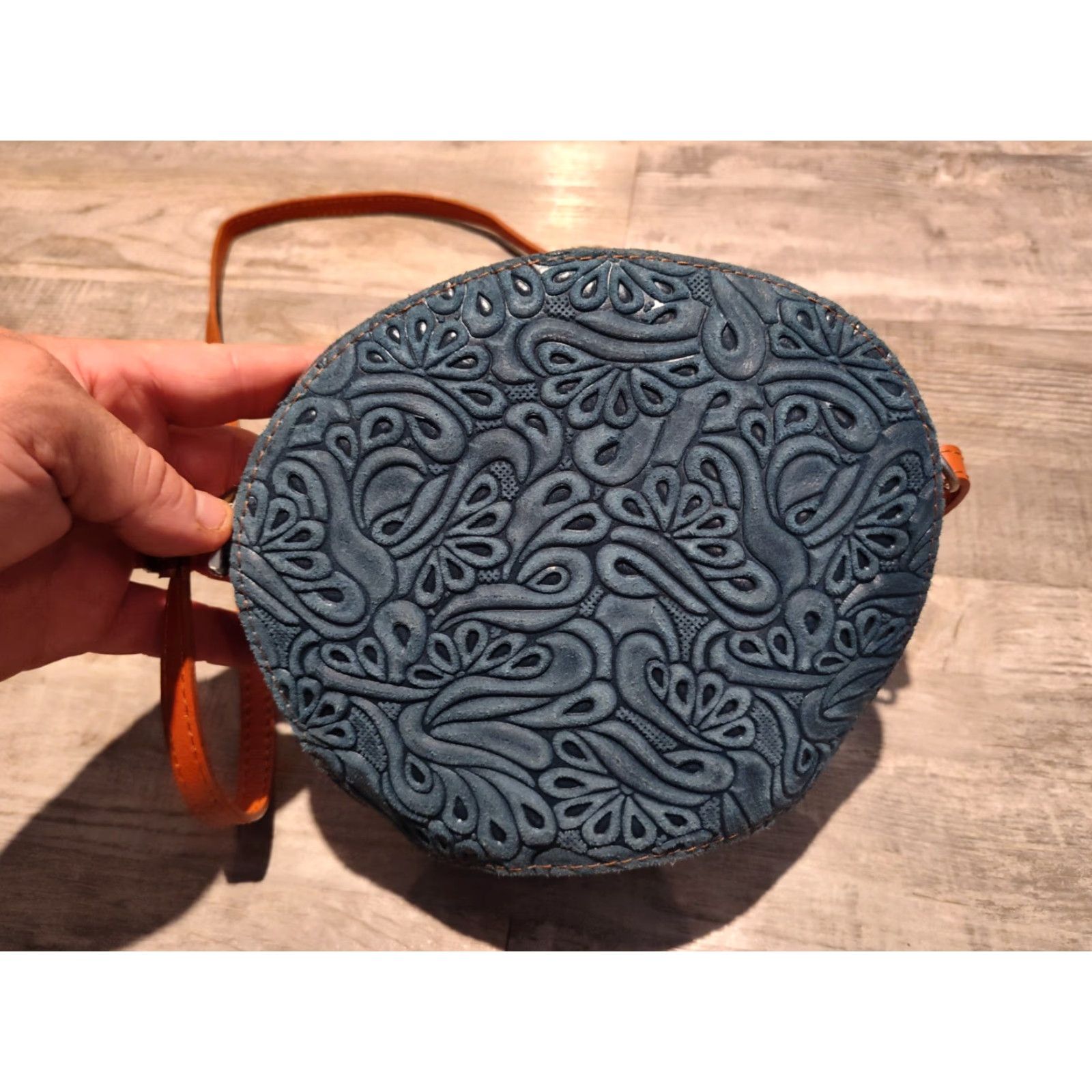 Vintage VINTAGE Borse in Pelle Italian Leather Crossbody Bag Women Small Blue Floral 90s Handmade Italy Size ONE SIZE - 2 Thumbnail