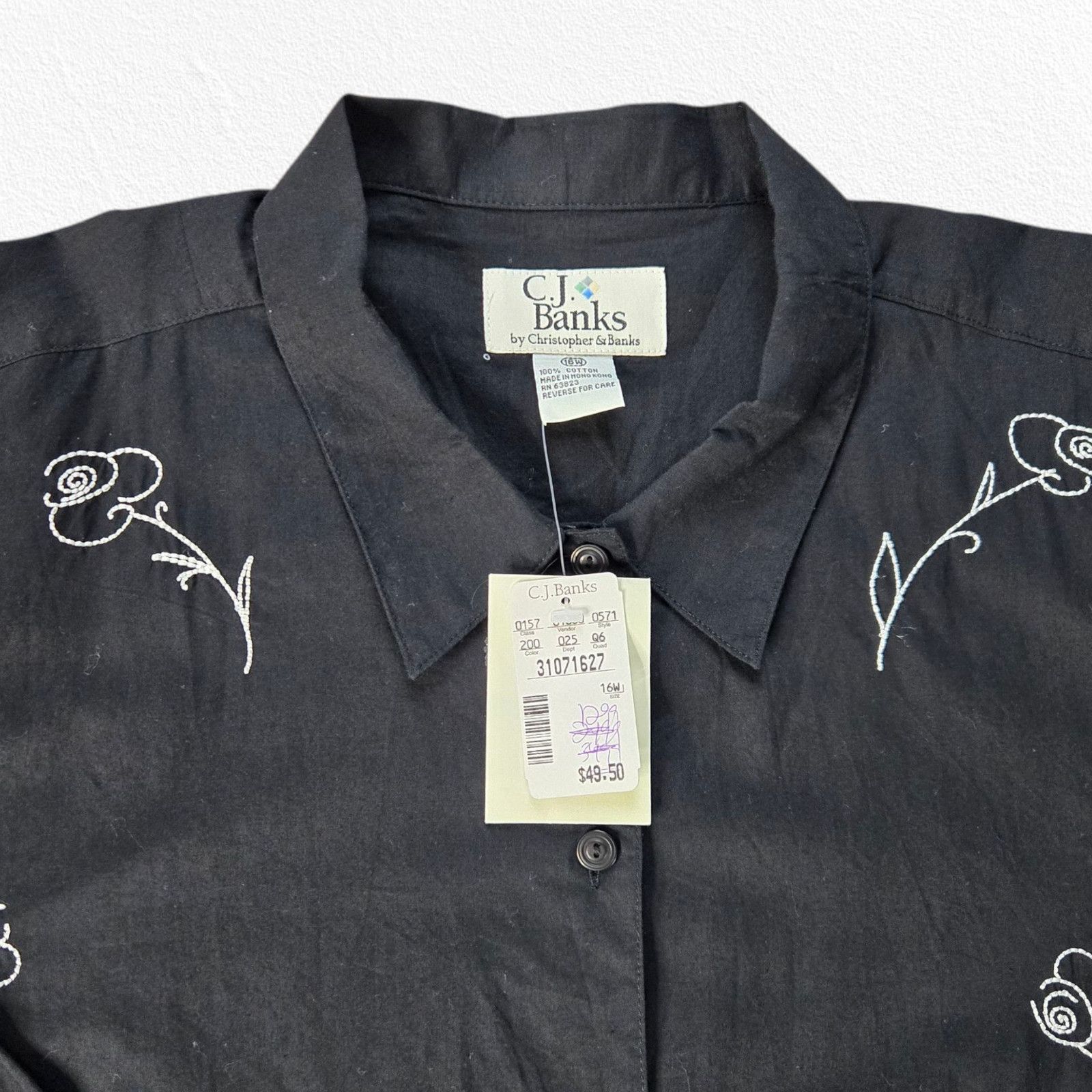Vintage Y2K Black Floral Embroidered Button Down Shirt Size 16W Size XXL / US 16-18 / IT 52-54 - 3 Thumbnail