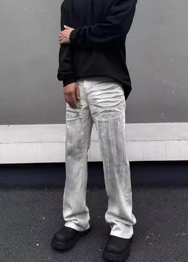 Japanese Brand Kitajima x Kai Dirty Washing Baggy Ripped Stacked Jean Size US 33 - 7 Thumbnail