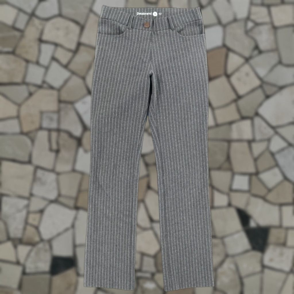 Betabrand 7 Pocket Yoga Straight Rayon Woven Gray Striped Women's S Pants