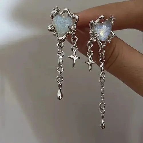 Jewelry lIrregular Heart Tassel Star Earrings Size ONE SIZE - 1 Thumbnail
