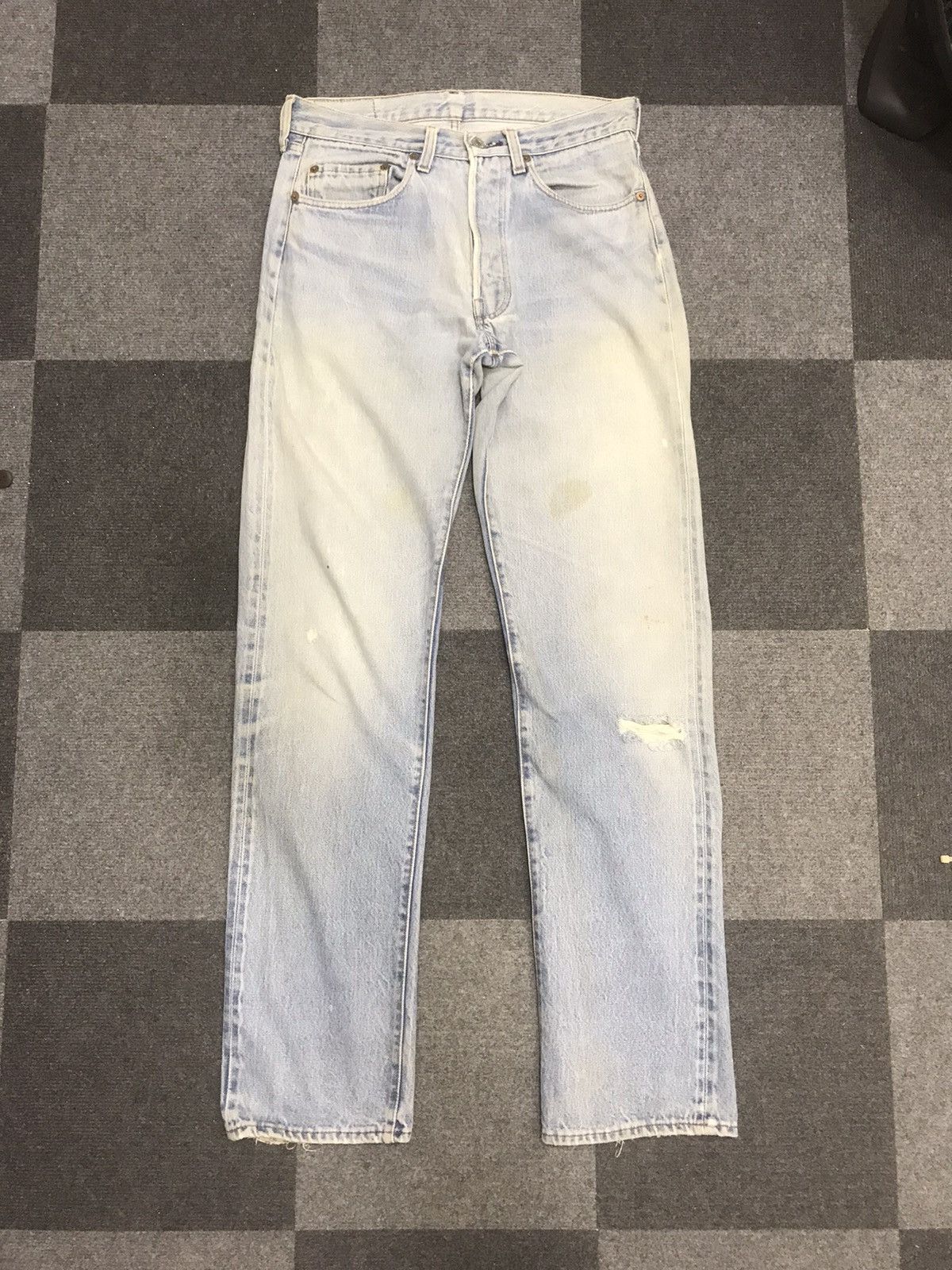 image of Vintage Levis 501 Selvedge Distressed Jeans in Light Wash, Men's (Size 31)