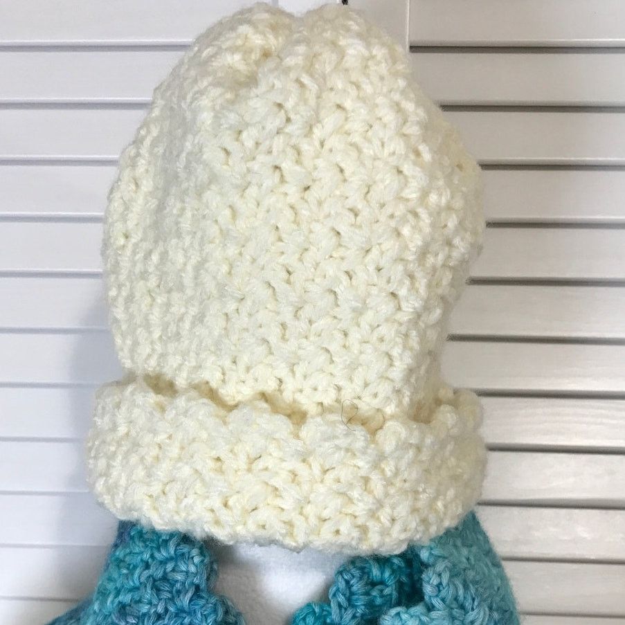 Handmade NWT Handmade Crocheted Beige Multicolor Beanie Scarf 92” Size ONE SIZE - 3 Thumbnail