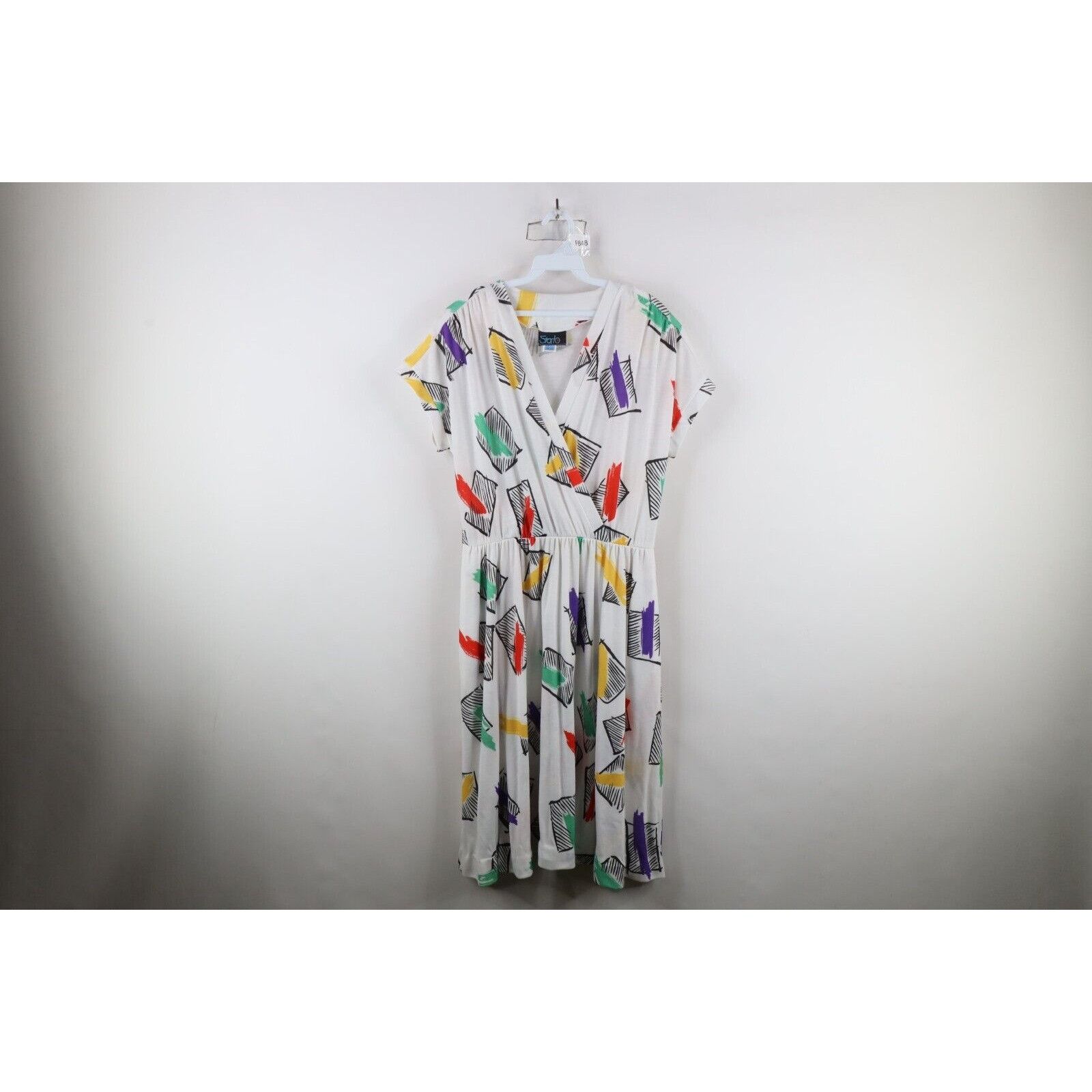 Vintage Vintage 80s Art Deco Distressed Rainbow Geometric Dress Size XXL / US 16-18 / IT 52-54 - 1 Thumbnail