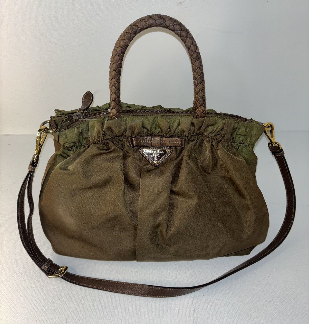 Prada Prada Hand Bag Green Nylon Size ONE SIZE - 2 Thumbnail