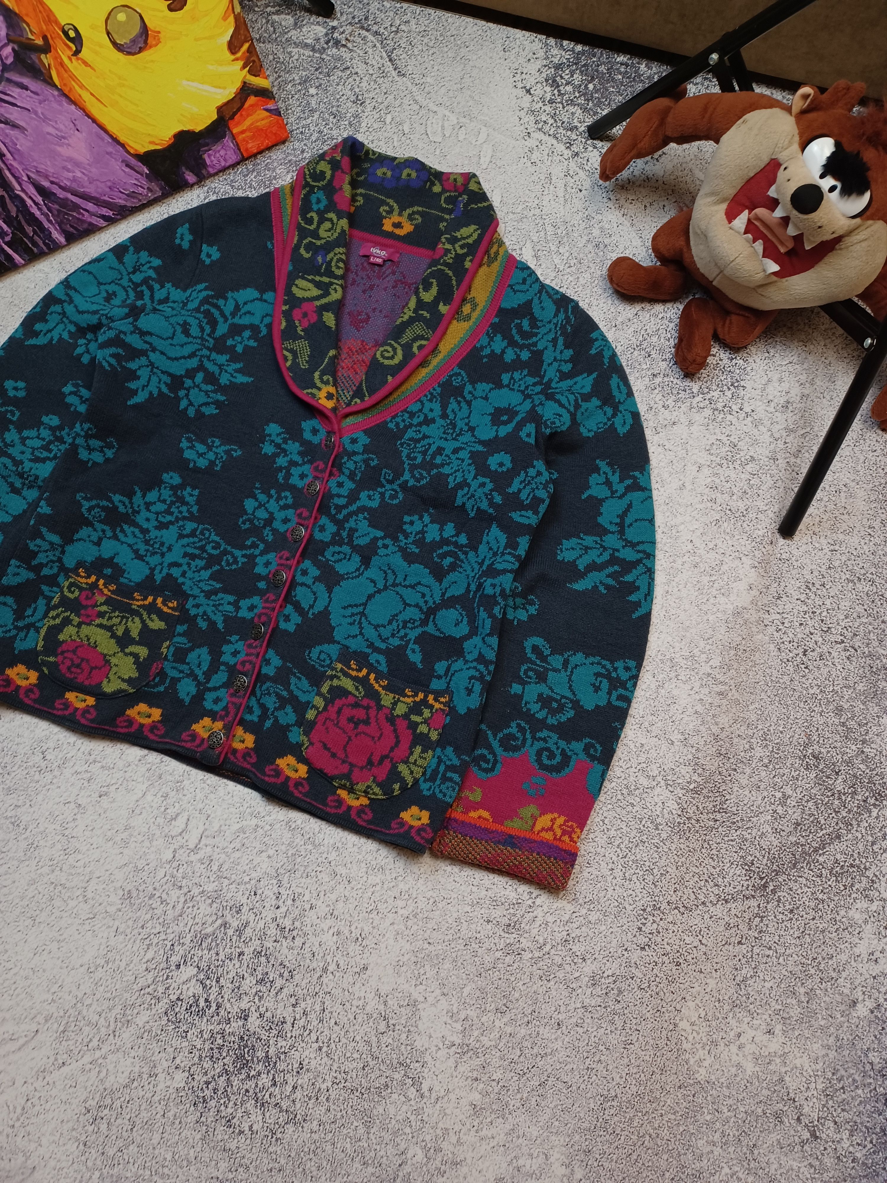 Designer IVKO Women Floral Multicolor Wool Blend Cardigan Size L / US 10 / IT 46 - 6 Thumbnail