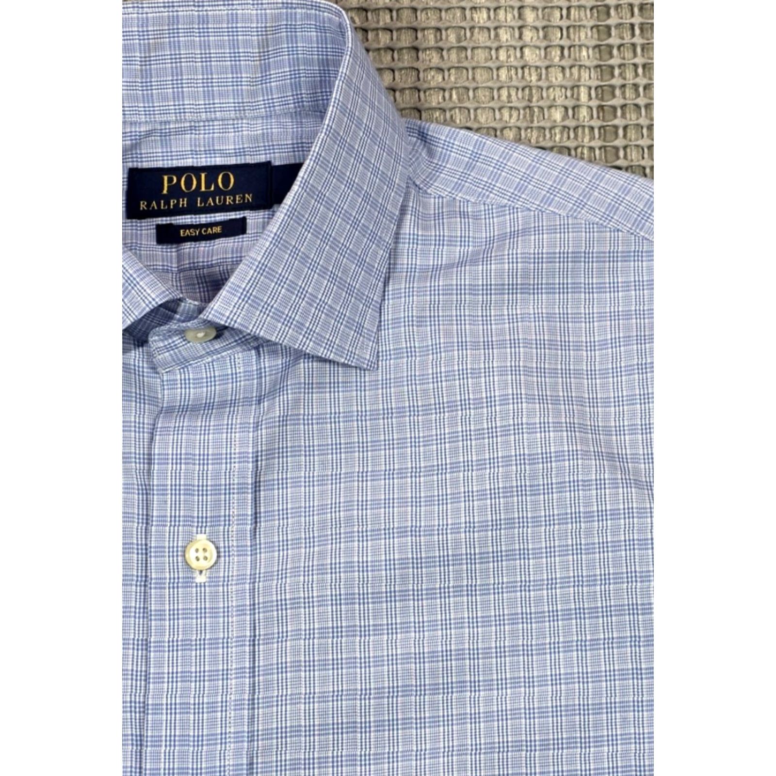 Polo Ralph Lauren Ralph Lauren Polo Dress Shirt Button Up Long Sleeve Houndstooth Plaid 15.5-34/35 Blue 100% Cotton Regular Men Shirt Mens Size 42R - 3 Thumbnail
