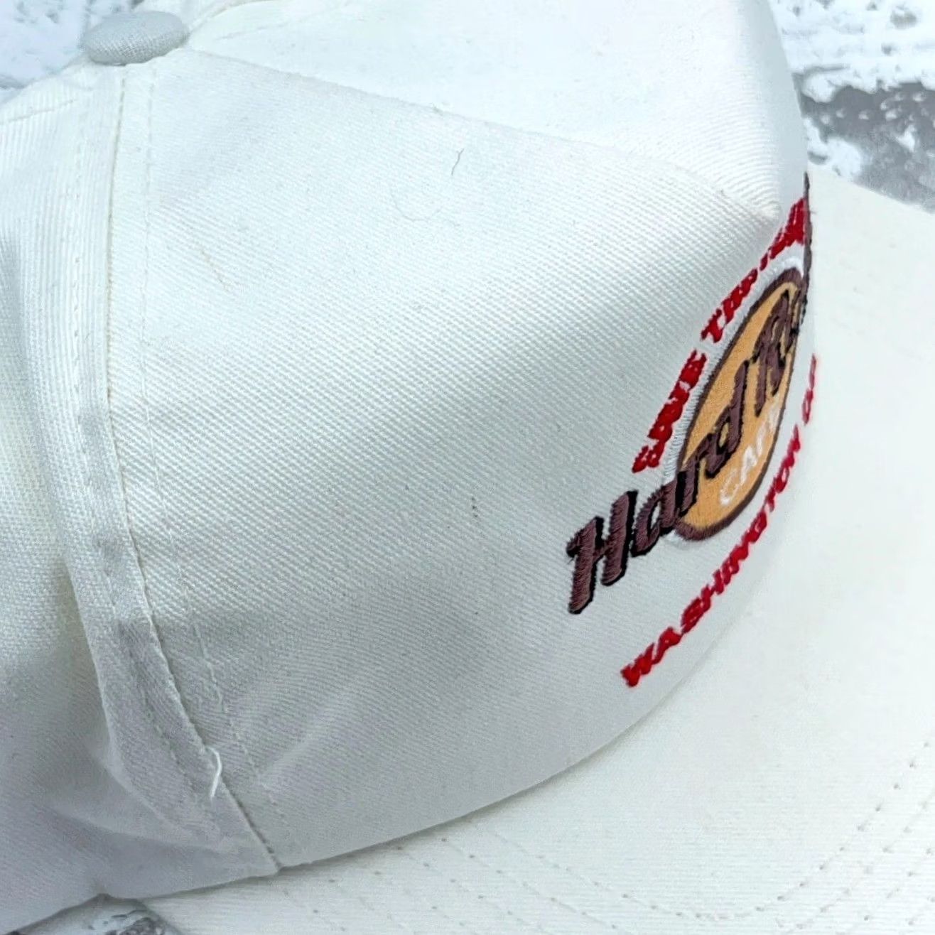 Hard Rock Cafe VINTAGE Hard Rock Cafe Hat Cap White Washington DC 90s USA Leather Strap Back Men Size ONE SIZE - 4 Thumbnail