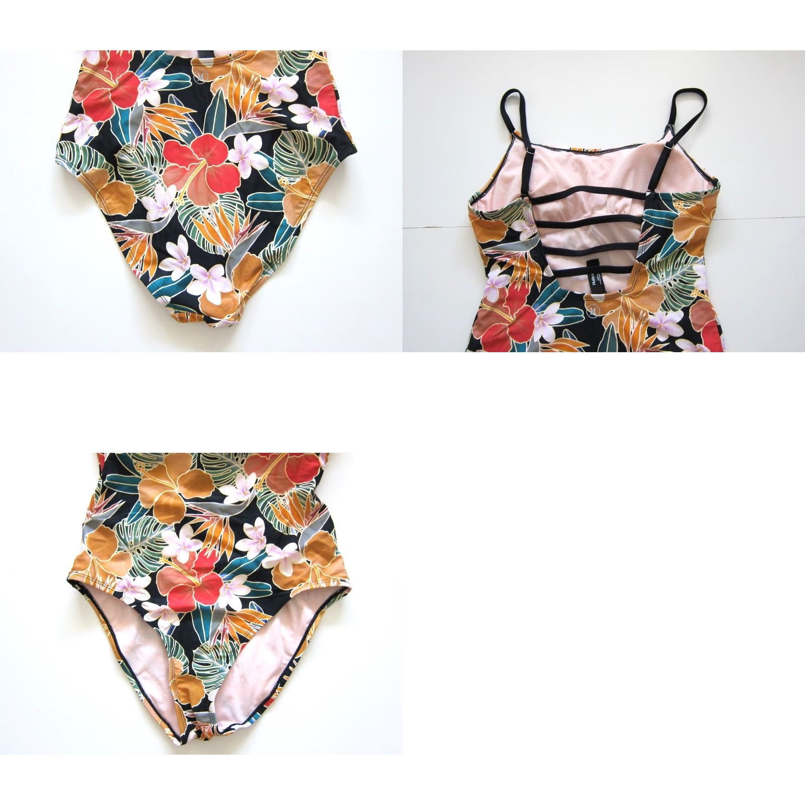 Hurley VINTAGE Hurley Pink Black Green Hawaiian Floral Open Back One Piece Swimsuit Large Size ONE SIZE - 8 Thumbnail