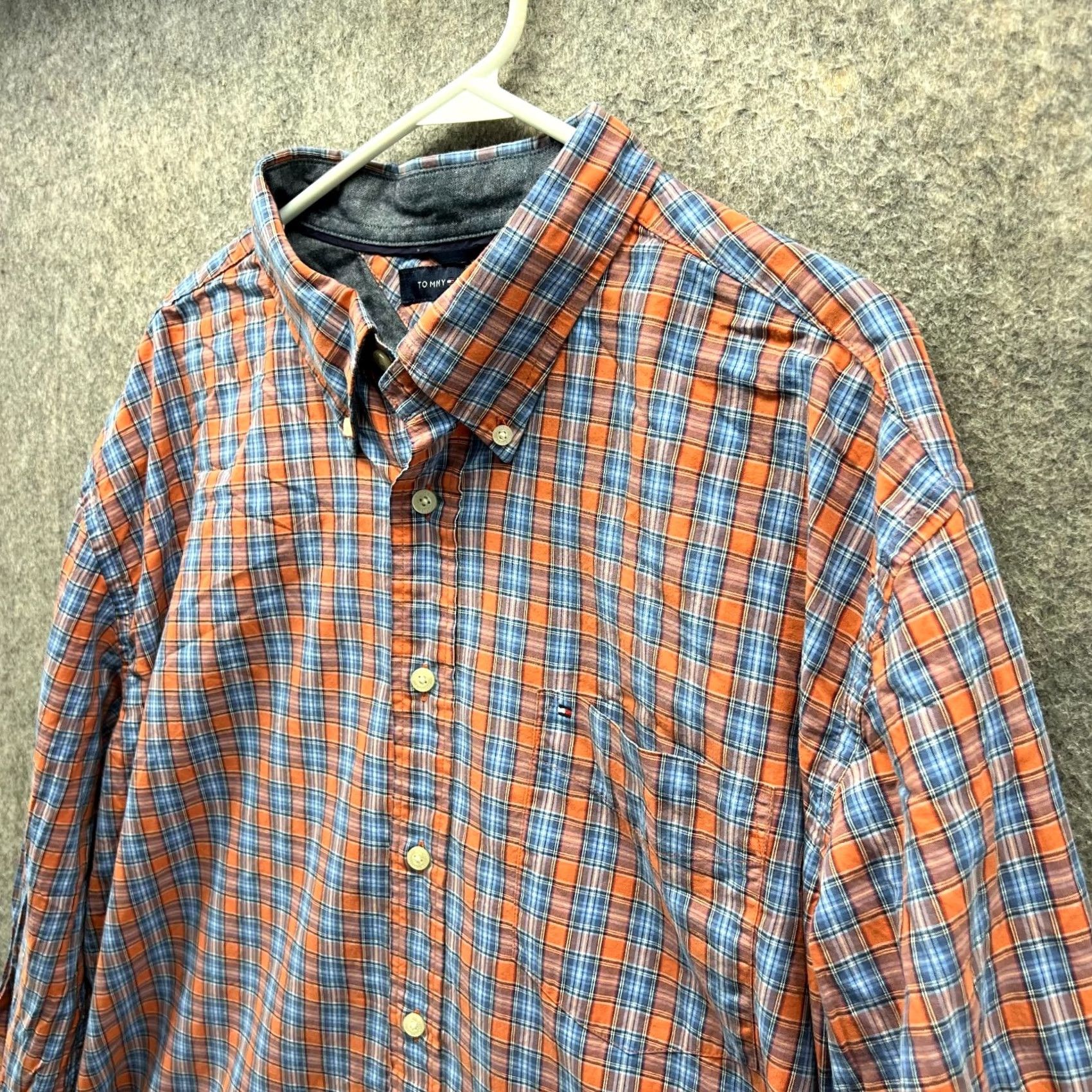 Tommy Hilfiger VINTAGE Tommy Hilfiger Dress Shirt Men 2XL Orange Blue Button Down Classic Madras Plaid Shirt Women? Size 48R - 7 Thumbnail