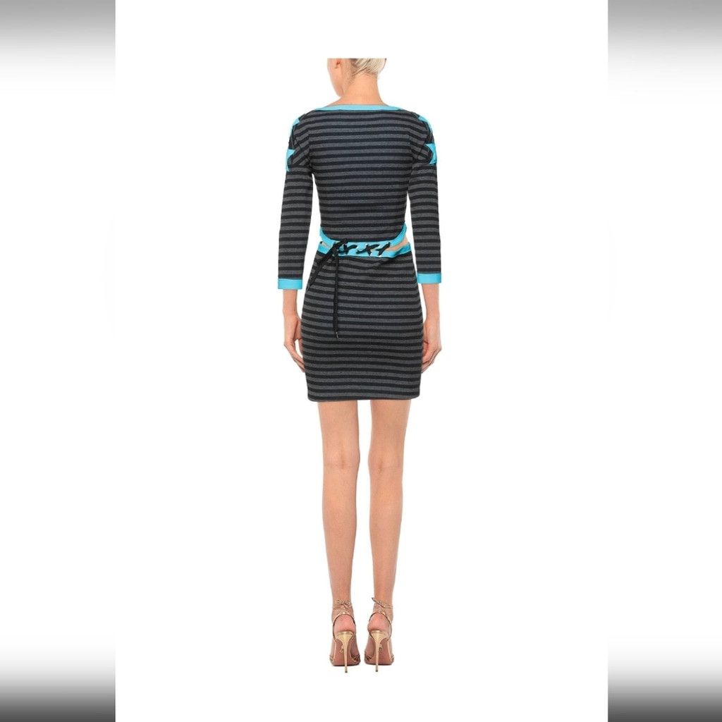 Frankie Morello Frankie Morello Black and Blue Bodycon Dress V-Neck Size XS / US 0-2 / IT 36-38 - 3 Thumbnail