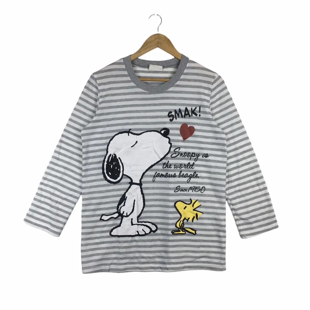 Peanuts × Vintage Vtg PEANUTS SNOOPY Cartoon Striped Sweater Sweatshirt Size L / US 10 / IT 46 - 1 Thumbnail