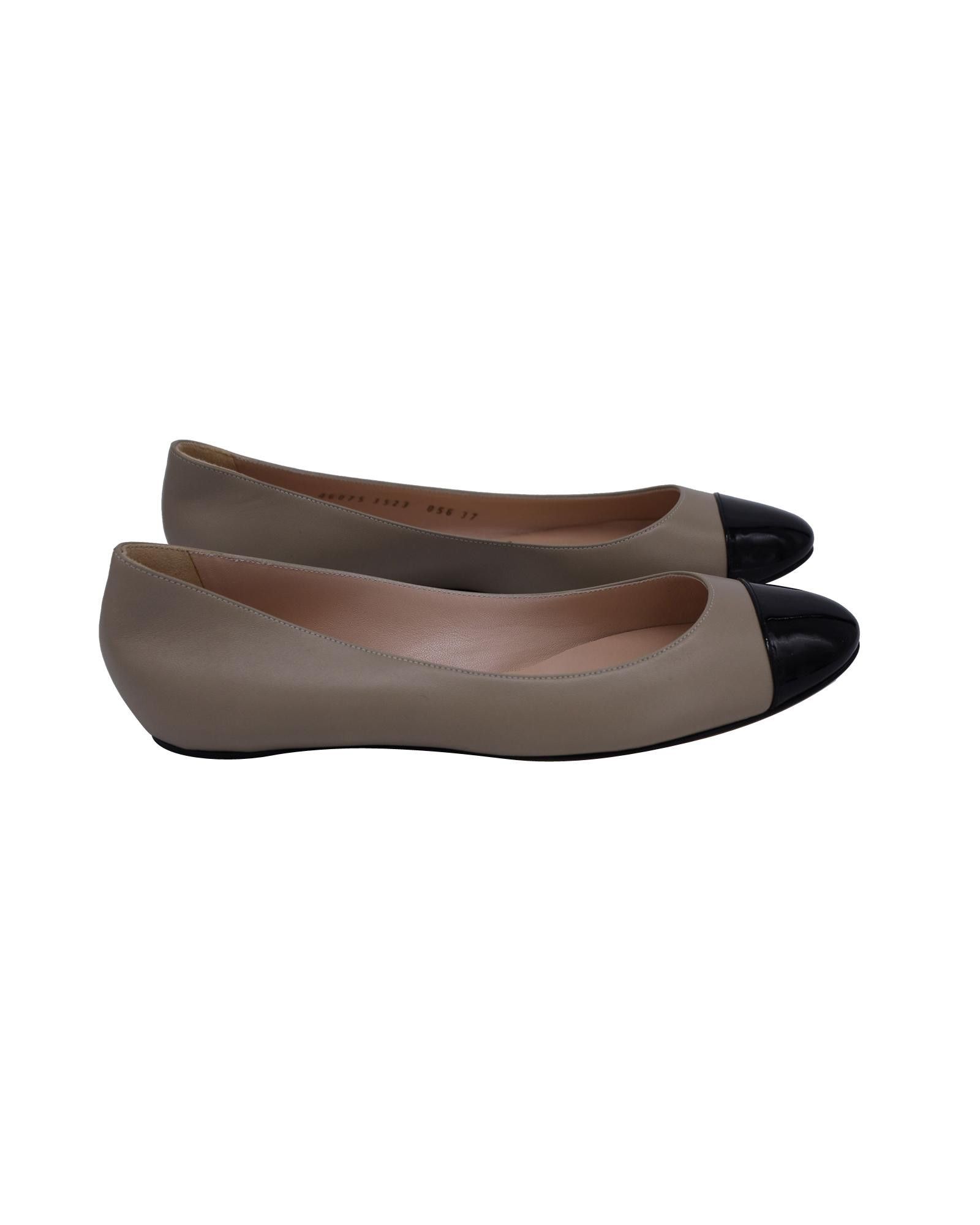 image of Casadei Nude Leather Cap Toe Ballet Flats, Women's (Size 7)