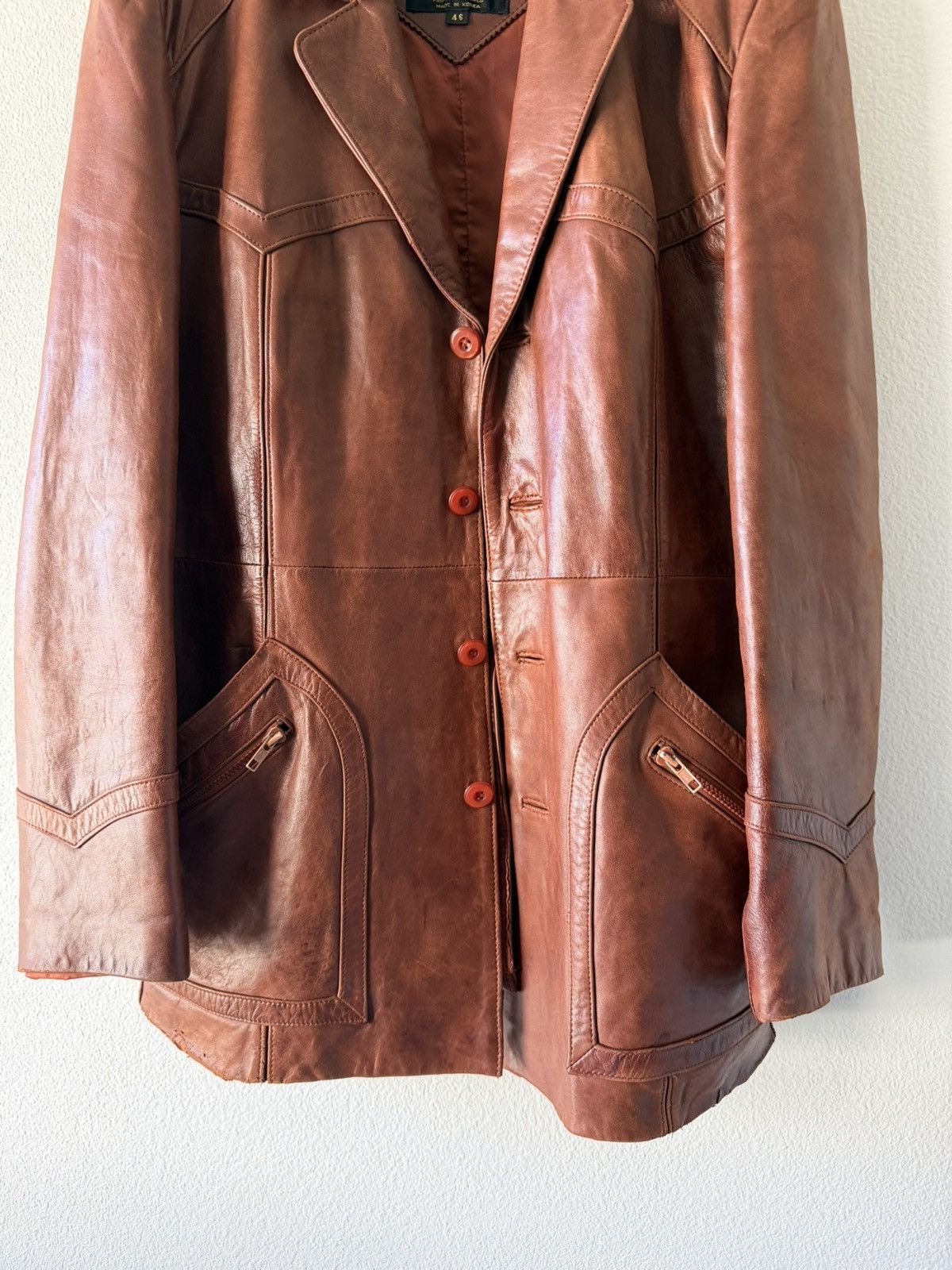 Vintage 1970s Maroon Leather Car Coat Size US XL / EU 56 / 4 - 4 Thumbnail