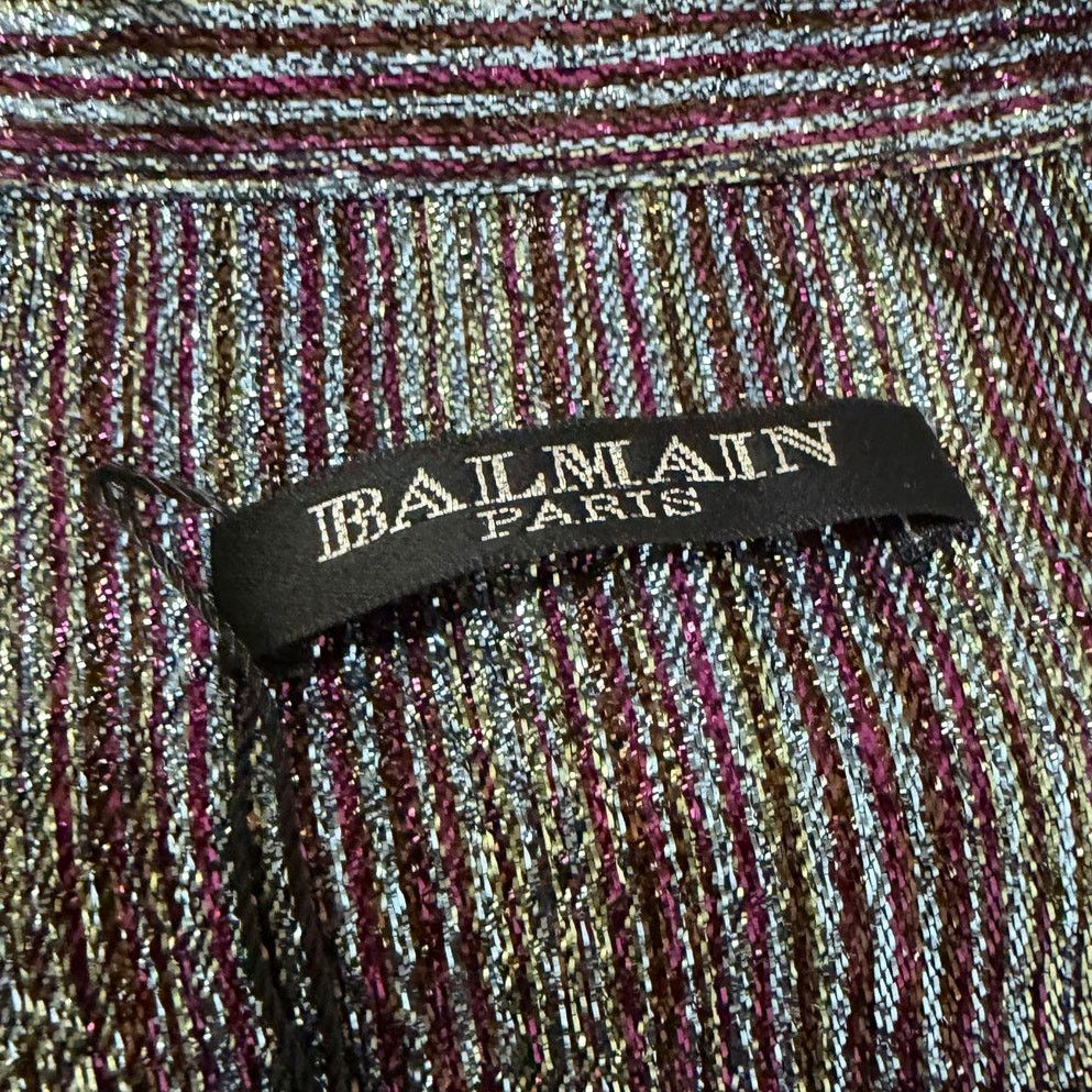 Balmain Balmain Paris Women's Silk Blend Glitter Stripe Shirt Size S / US 4 / IT 40 - 3 Thumbnail