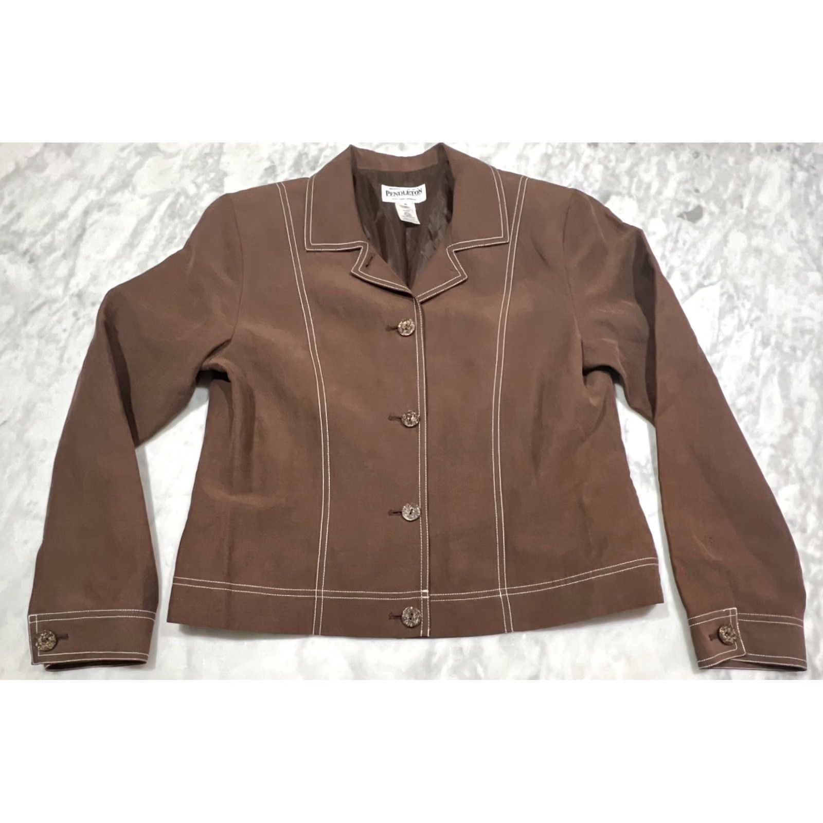 Pendleton Pendleton Jacket Women's 10 Brown Short Pick Stitching Buttons Silk Linen Size 32" / US 10 / IT 46 - 2 Thumbnail
