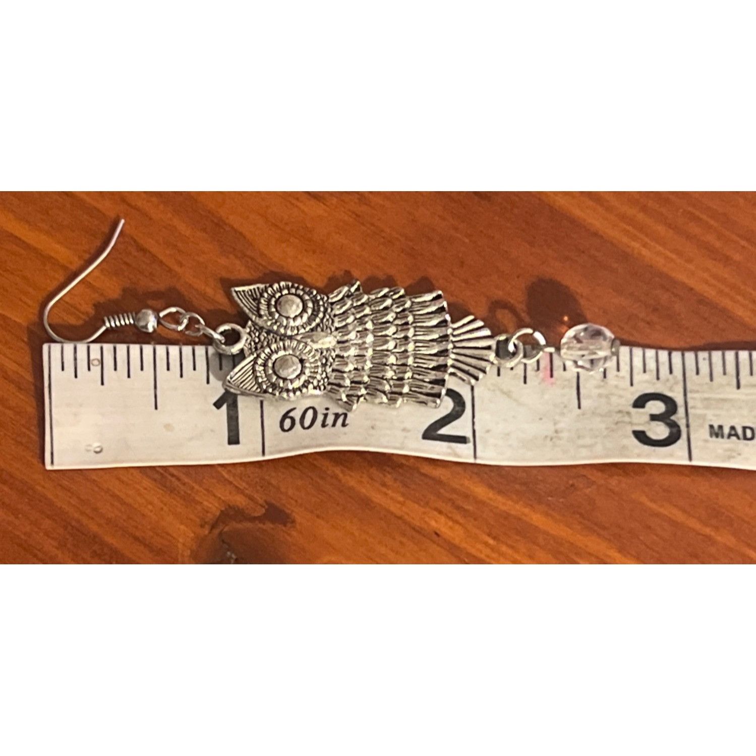 Other Vintage Silver Tone Owl Dangle Earrings Hook Clear Faceted B Size ONE SIZE - 4 Thumbnail