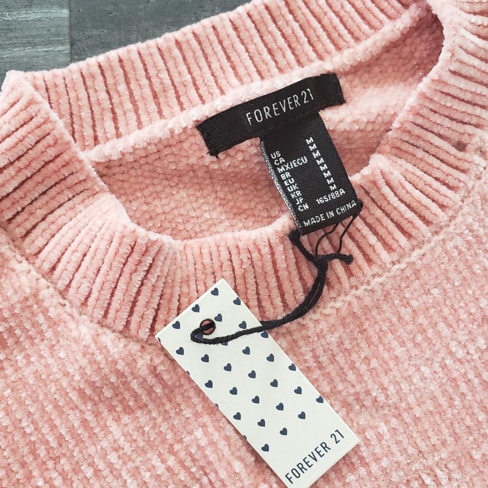 Forever 21 Light Pink Chenille F21 Crop Sweater Size M / US 6-8 / IT 42-44 - 3 Thumbnail