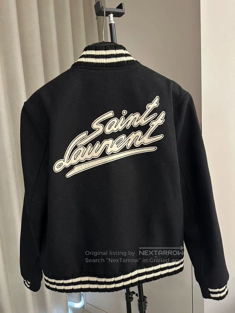 Saint Laurent Paris Saint Laurent Paris Black Wool Slogan Baseball Jacket Size US M / EU 48-50 / 2 - 1 Thumbnail