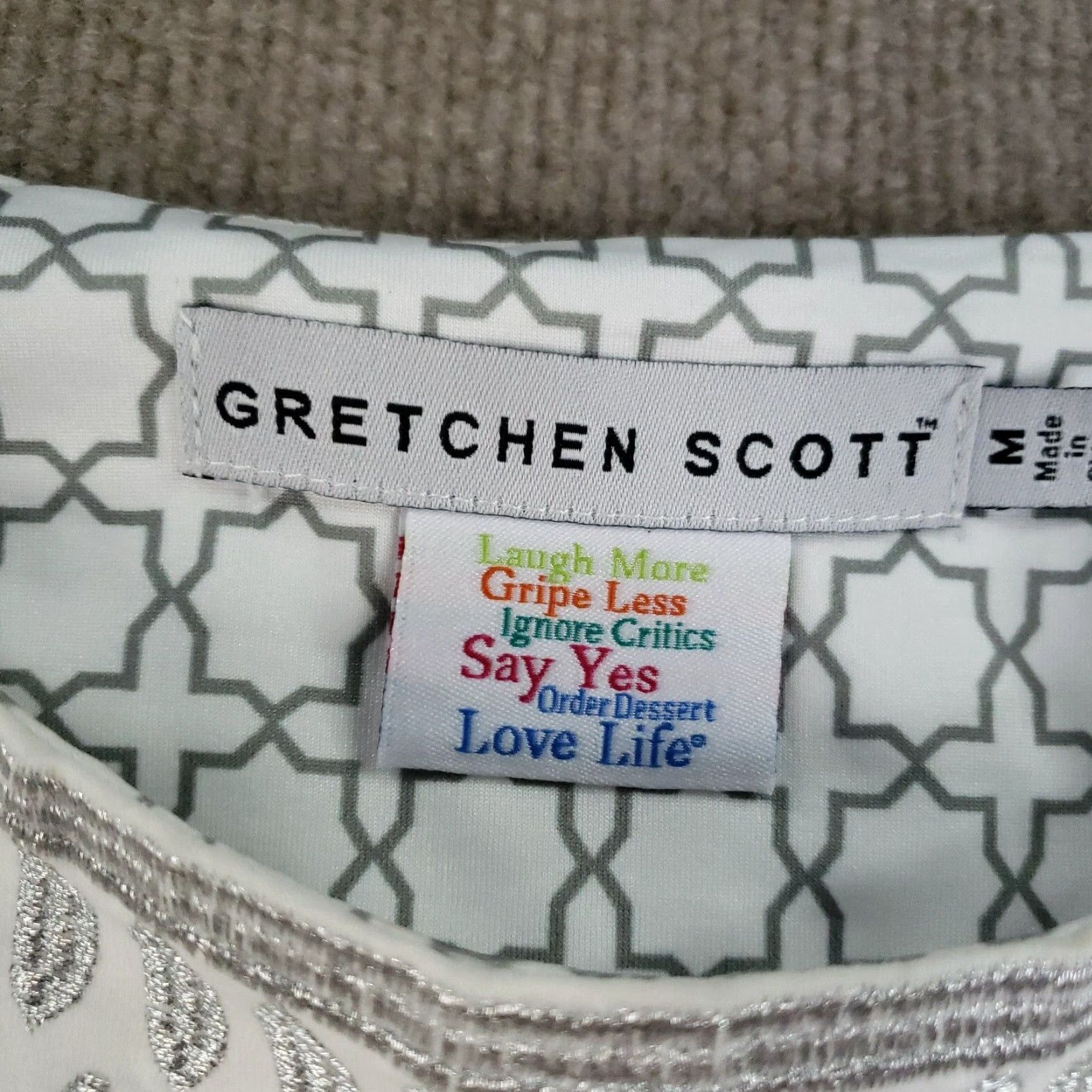 Vintage Gretchen Scott Rocket Girl Sheath Dress Womens M White Polka Dot 3/4 Sleeve Round Neck Pullover Embroidered Knee Length *Vintage: No* Size M / US 6-8 / IT 42-44 - 6 Thumbnail
