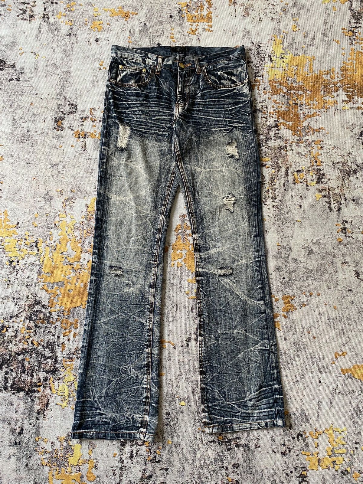 Japanese Brand Black Baccara Honey Comb Claws Mark Distressed Flare Denim Size US 30 / EU 46 - 3 Thumbnail