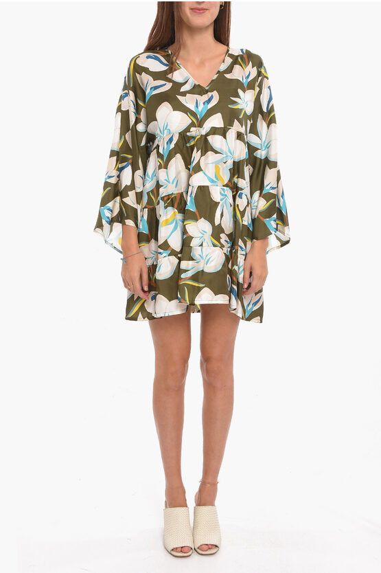 image of Altea Amelia Asymmetrical Dress With Floral Print in Green, Women's (Size Medium)
