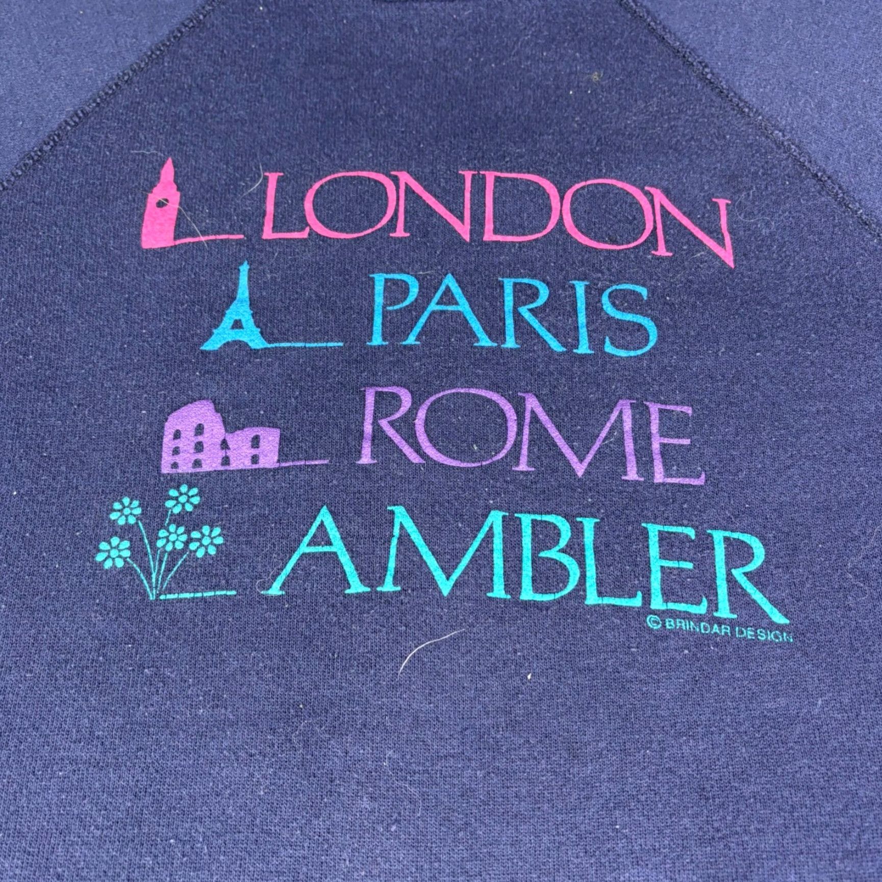 Vintage VINTAGE Mens Navy Blue London Paris Rome Ambler Travel Sweatshirt Raglan Sleeve Lg Size US L / EU 52-54 / 3 - 6 Thumbnail