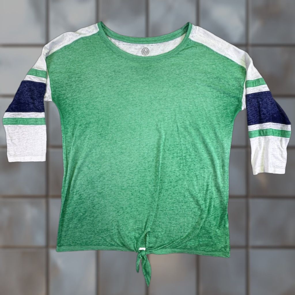 Vintage SO Women's XL Green White Raglan Sleeve Shirt Tie Front Lightweight Cotton Blend Vintage? No Size XL / US 12-14 / IT 48-50 - 1 Thumbnail