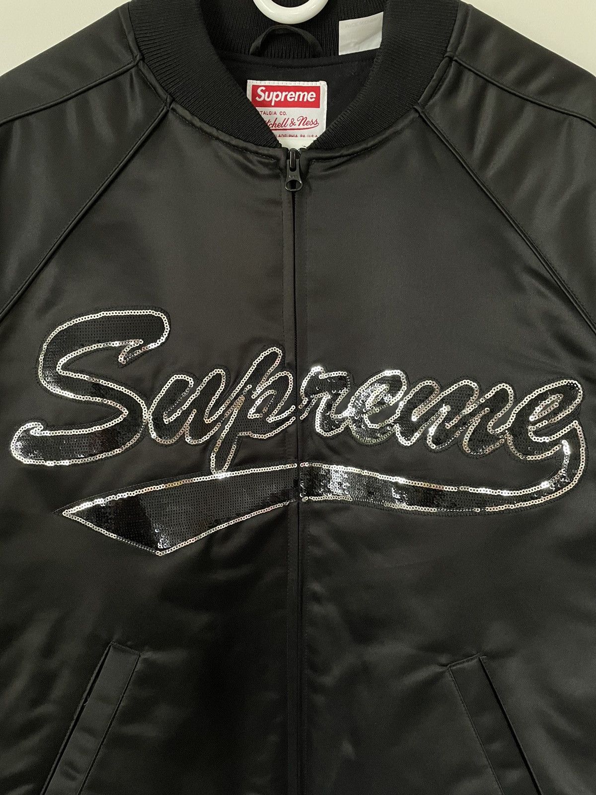 Supreme Supreme Mitchell & Ness Sequin Logo Varsity Jacket | Grailed