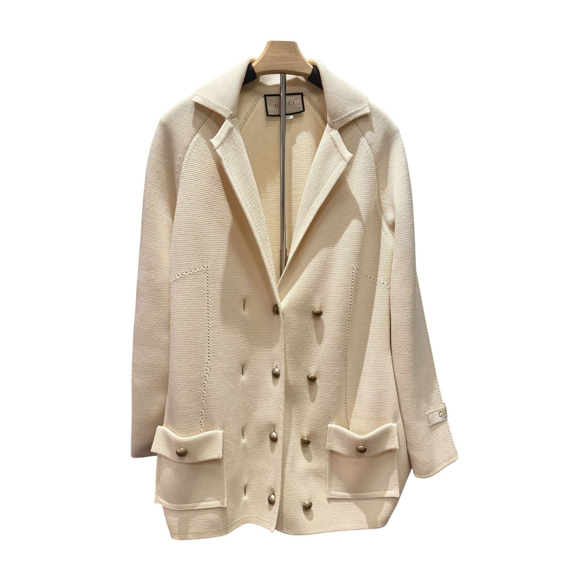 Gucci Gucci Womens Beige Wool Double-Breasted Jacket M Size M / US 6-8 / IT 42-44 - 1 Thumbnail