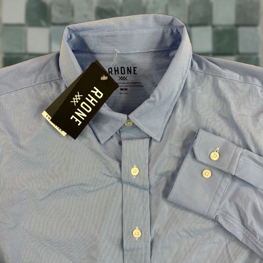 Rhone Rhone Commuter Classic Fit Performance Shirt Blue Men M Slimming Stretch All Seasons Button-Up Casual Workwear classic Rhone Size US M / EU 48-50 / 2 - 1 Thumbnail