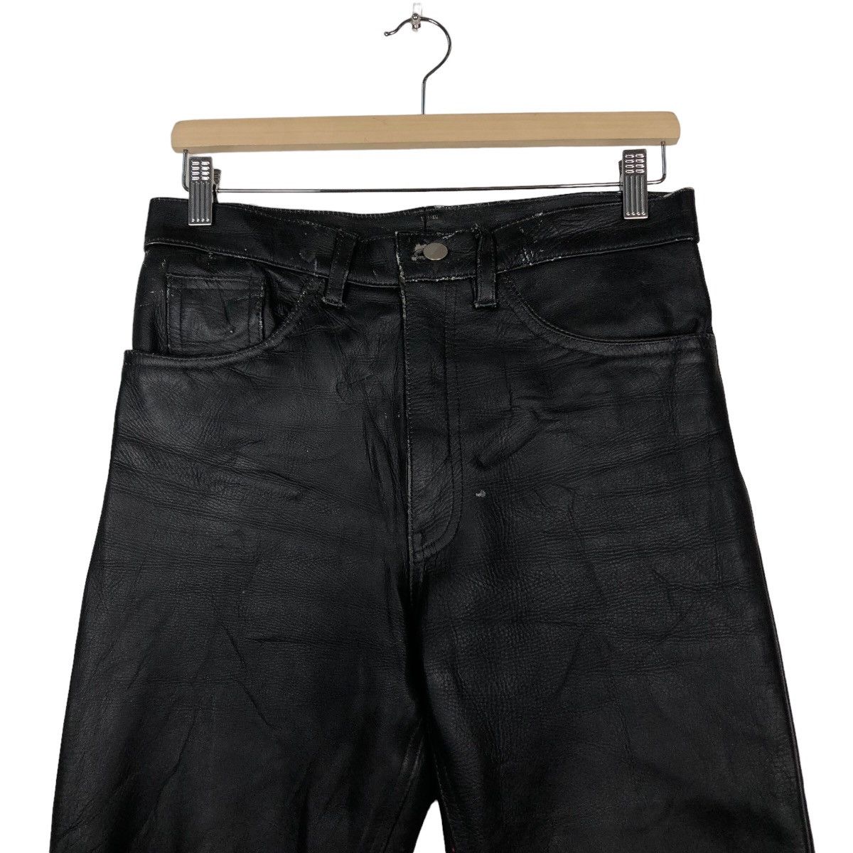 Genuine Leather 🔥Rich Black Vintage Biker Leather Pants Japan Size US 30 / EU 46 - 3 Thumbnail