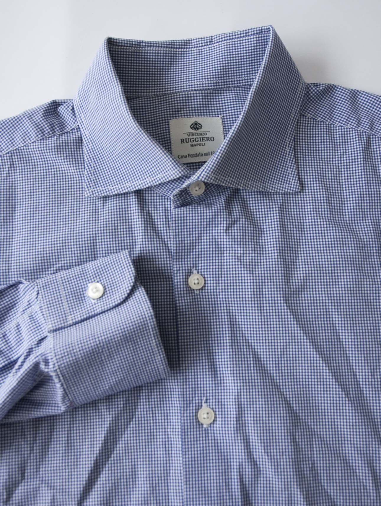 Vincenzo Di Ruggiero Vincenzo Ruggiero Napoli Shirt Size 41/ L Blue Plaid Size US L / EU 52-54 / 3 - 3 Thumbnail