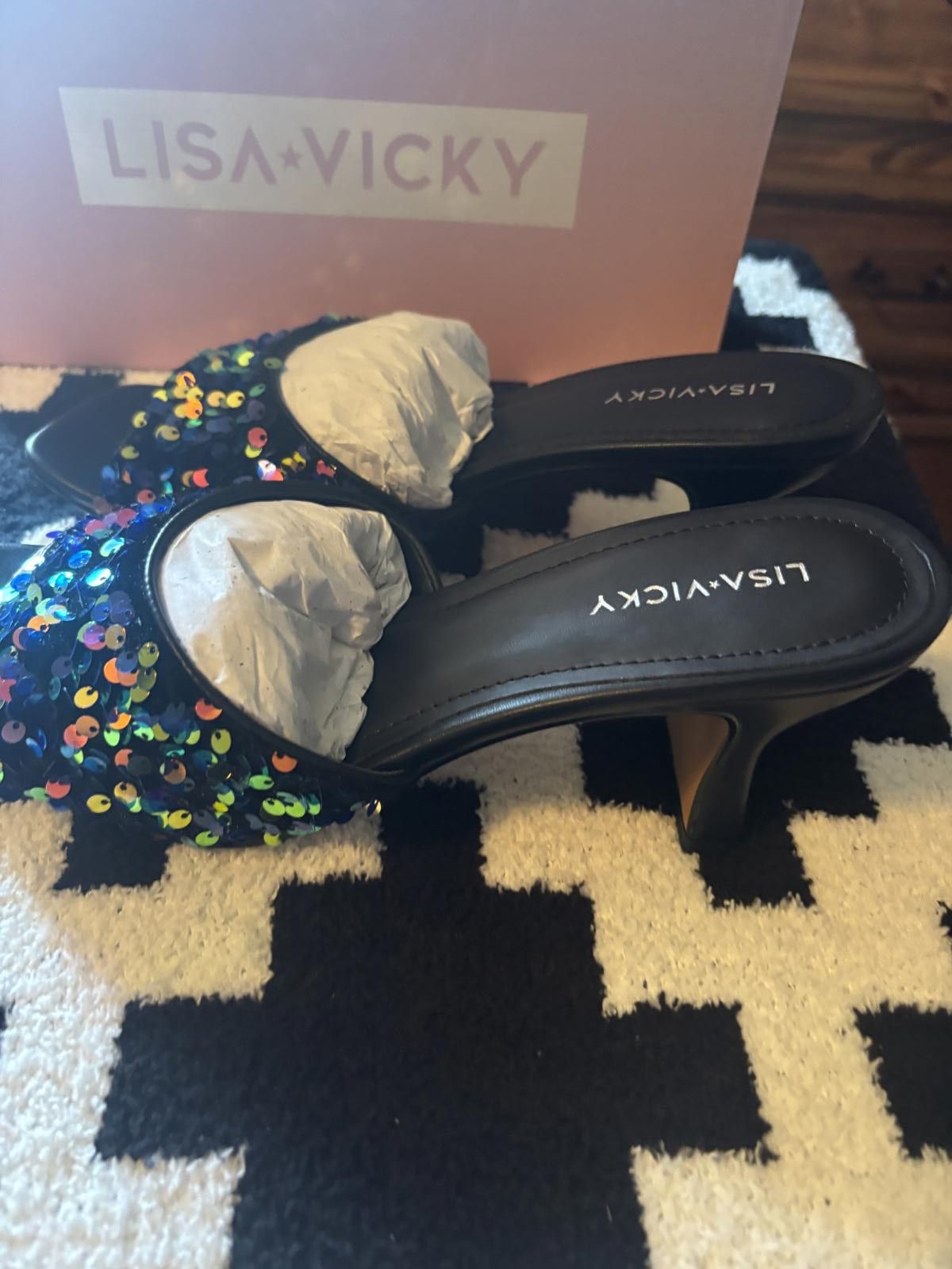 Designer Lisa + Vicky Pretty-V Multi Payette Sequin Heels - Size 8M Size US 8 / IT 38 - 4 Thumbnail