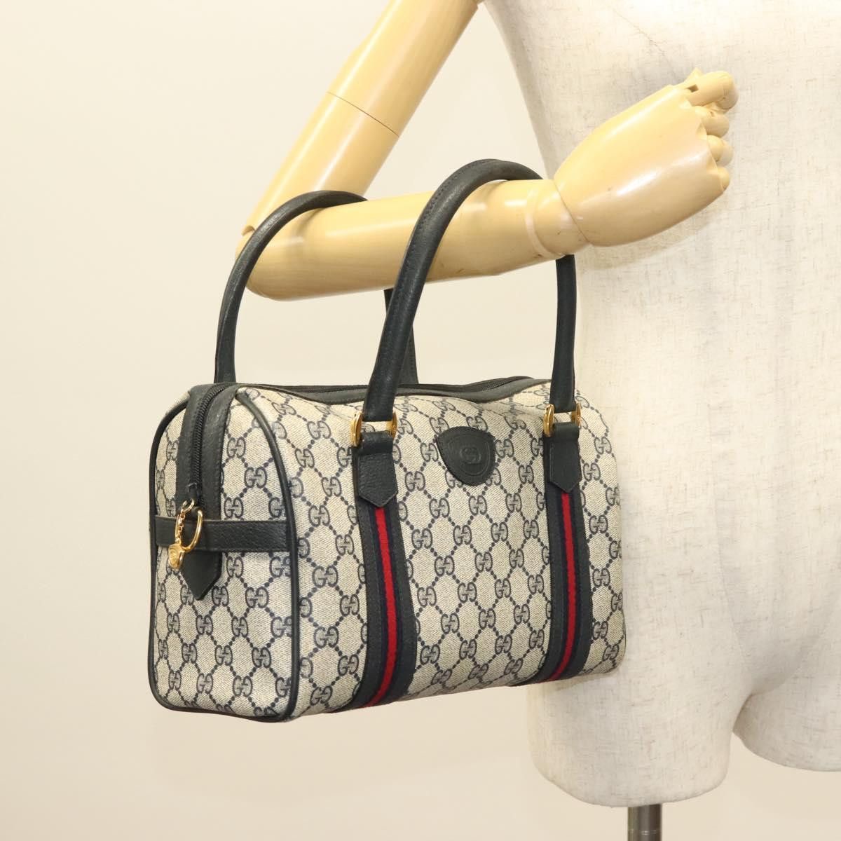 Gucci GUCCI GG Supreme Sherry Line Hand Bag Pvc Navy Gold Red Size ONE SIZE - 24 Thumbnail