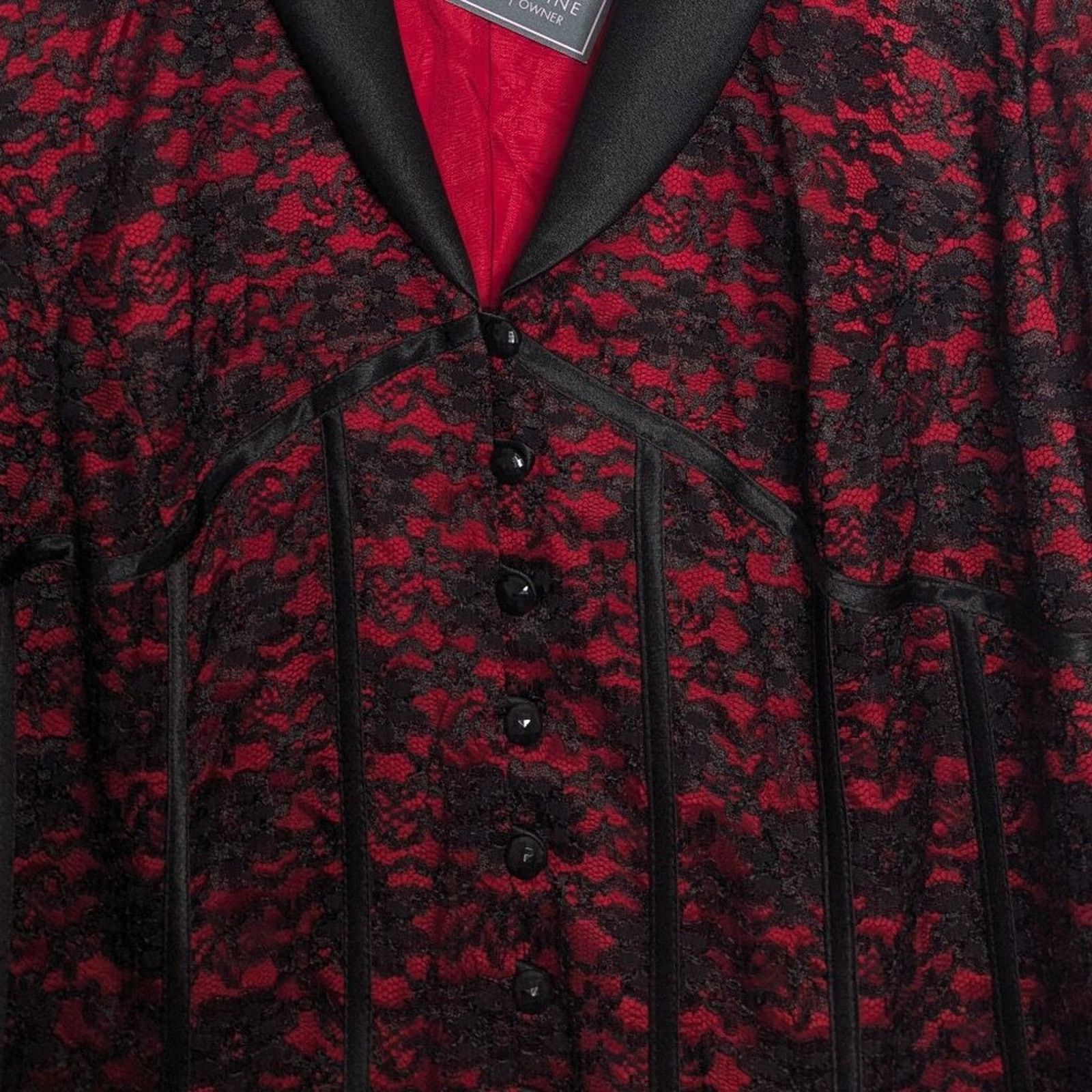 Vintage Vintage 90's JR Nites Red Black Lace Blazer Satin Trim Goth Size 3XL / US 20-22 - 7 Thumbnail