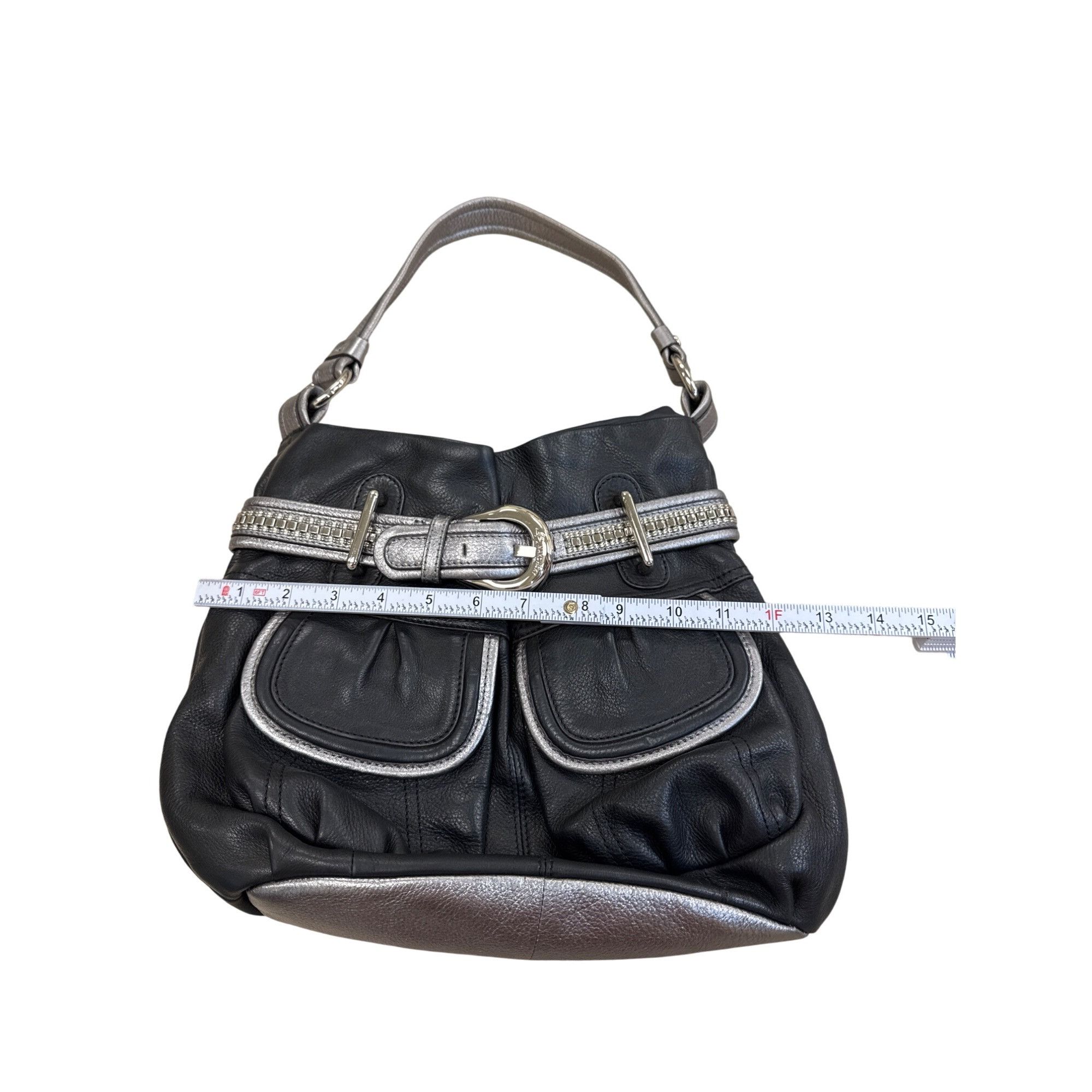 Designer B. Makowsky Womens Black & Silver Leather Hobo Handbag Purse Size ONE SIZE - 6 Thumbnail