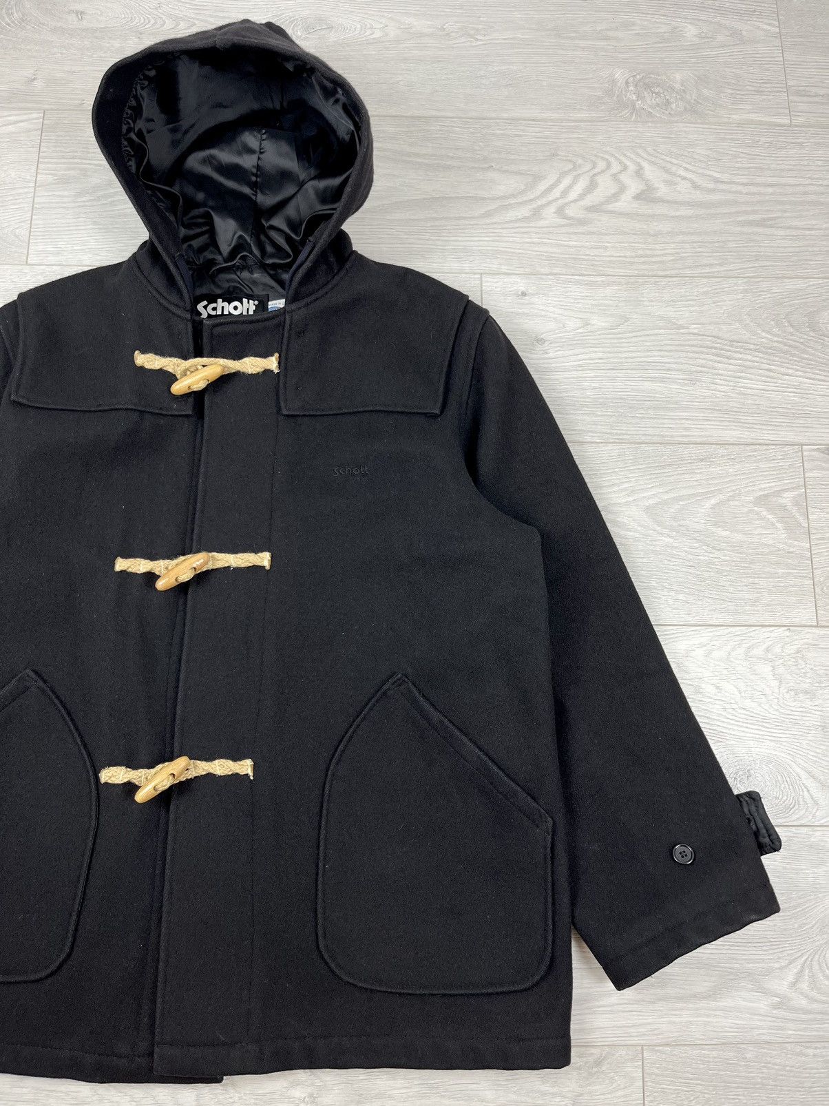 Vintage Schott Vintage USA Black Wool Heavy Duffle Coat Jacket Grailed